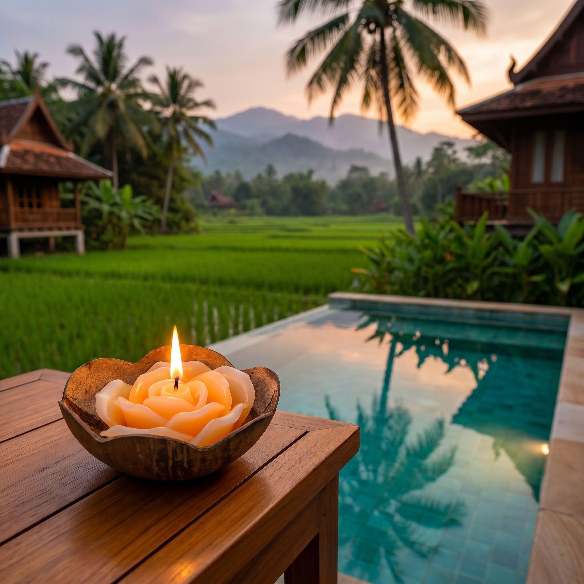 Handcrafted Lalanna Rose Coconut Rose-Scented Candle Orange from Chiang Rai Thailand - Lalanna Design