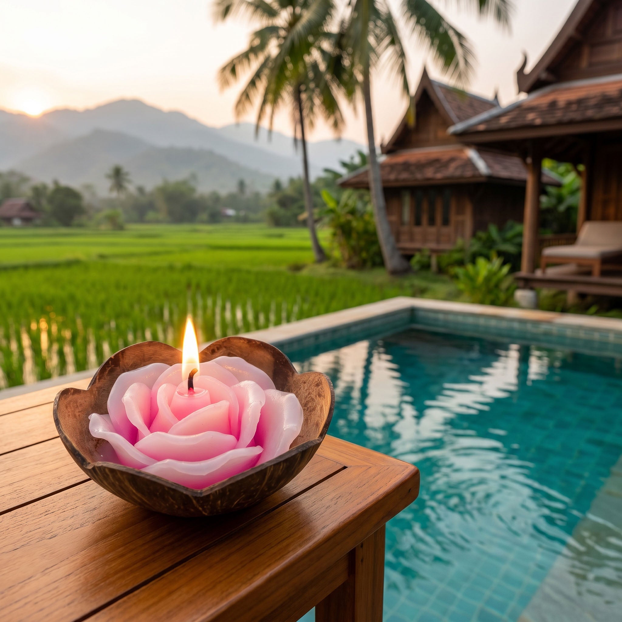 Handcrafted Lalanna Rose Coconut Rose-Scented Candle Pink from Chiang Rai Thailand - Lalanna Design