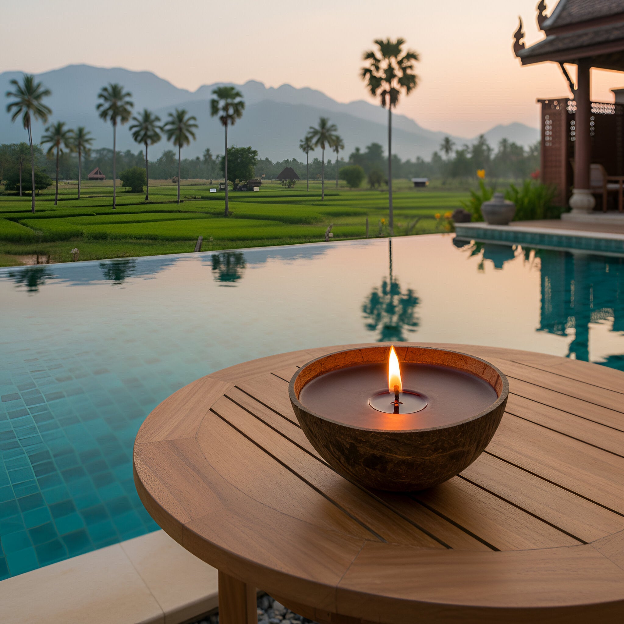 Handcrafted Lalanna Sandalwood Scented Candle in Coconut Shell from Chiang Rai Thailand - Lalanna Design