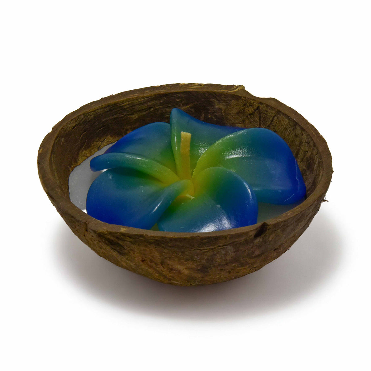 Handcrafted Lalanna Small Coconut Frangipani-Scented Flower Candle Blue from Chiang Mai Thailand - Lalanna Design