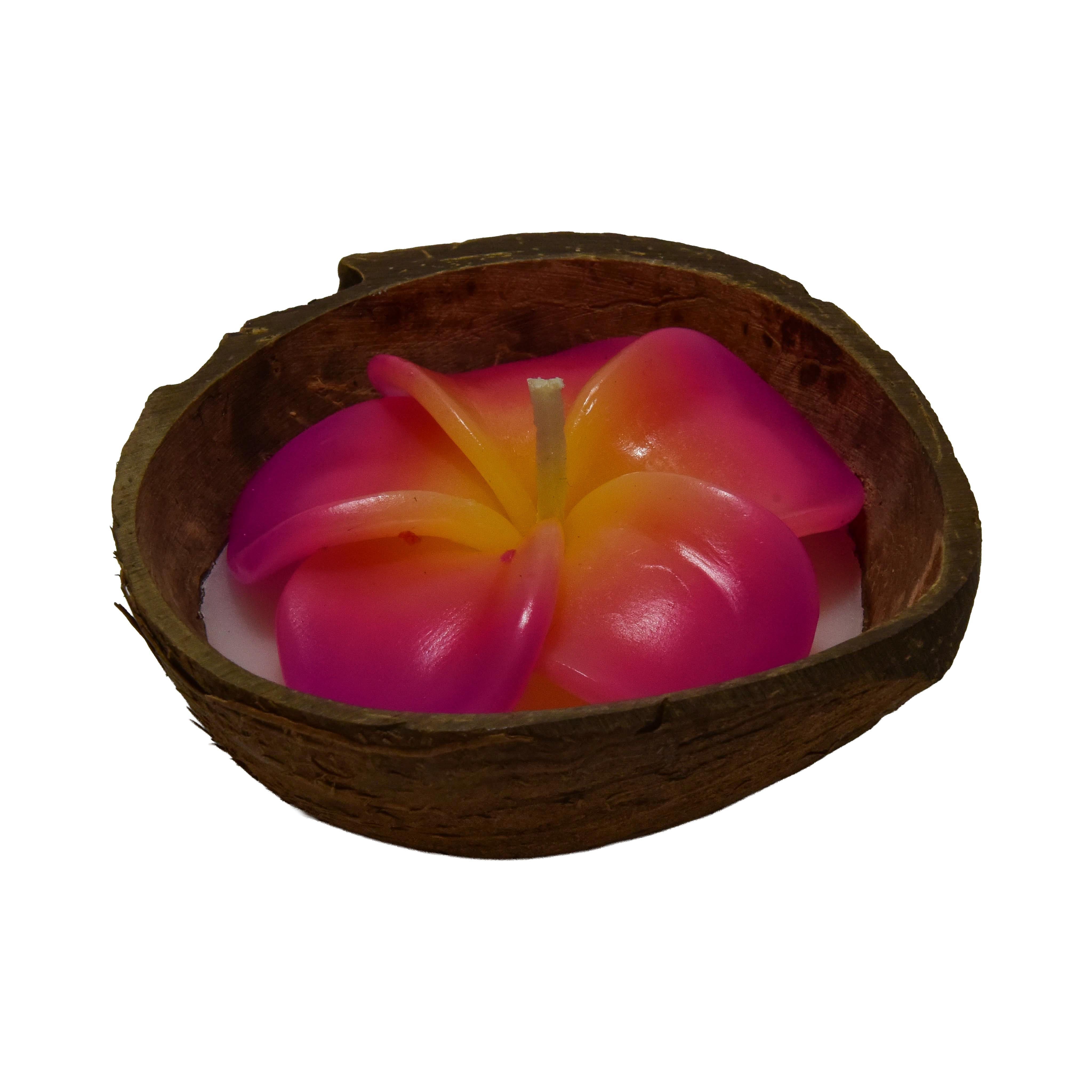 Handcrafted Lalanna Small Coconut Frangipani-Scented Flower Candle Red from Chiang Rai Thailand - Lalanna Design