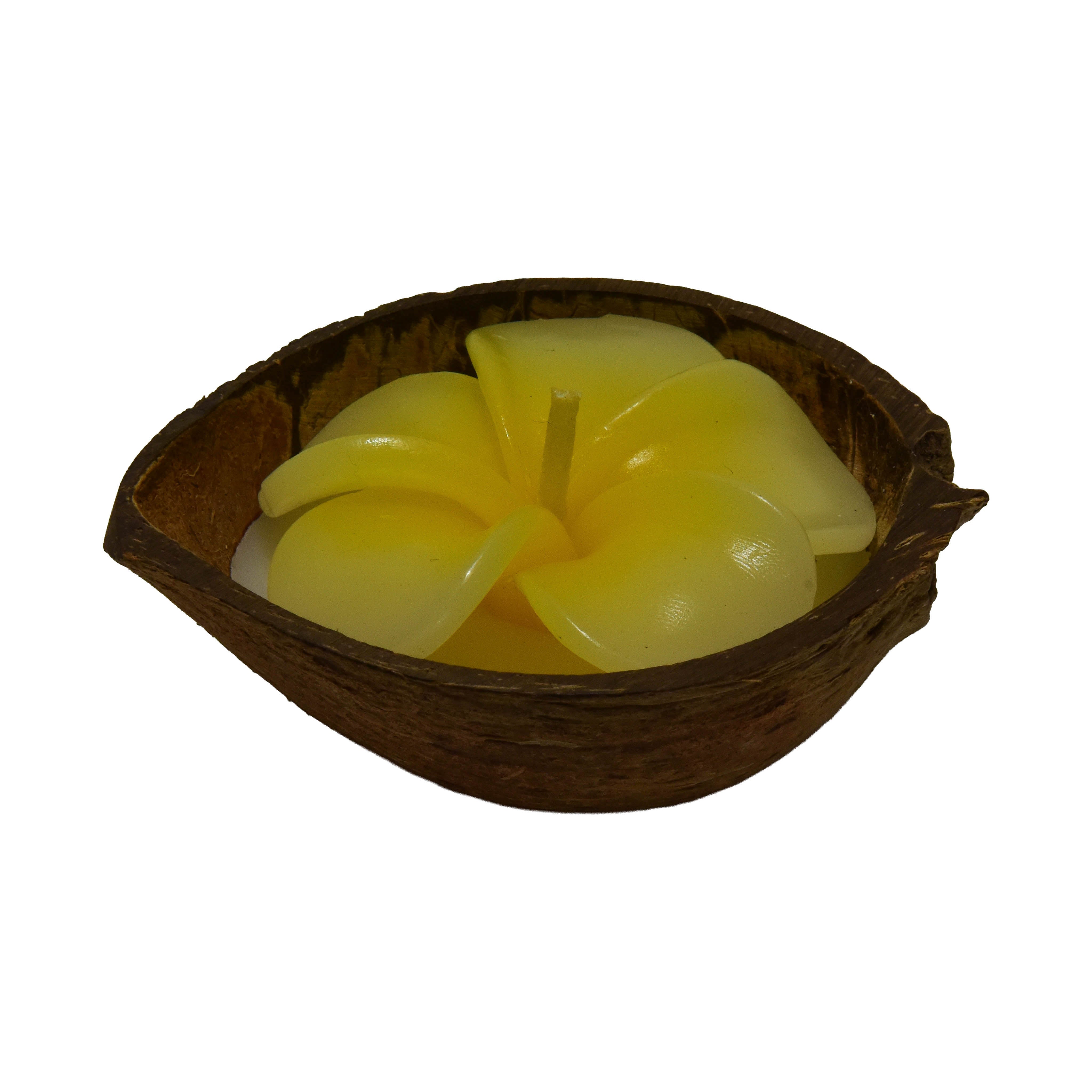 Handcrafted Lalanna Small Coconut Frangipani-Scented Flower Candle Yellow from Chiang Rai Thailand - Lalanna Design