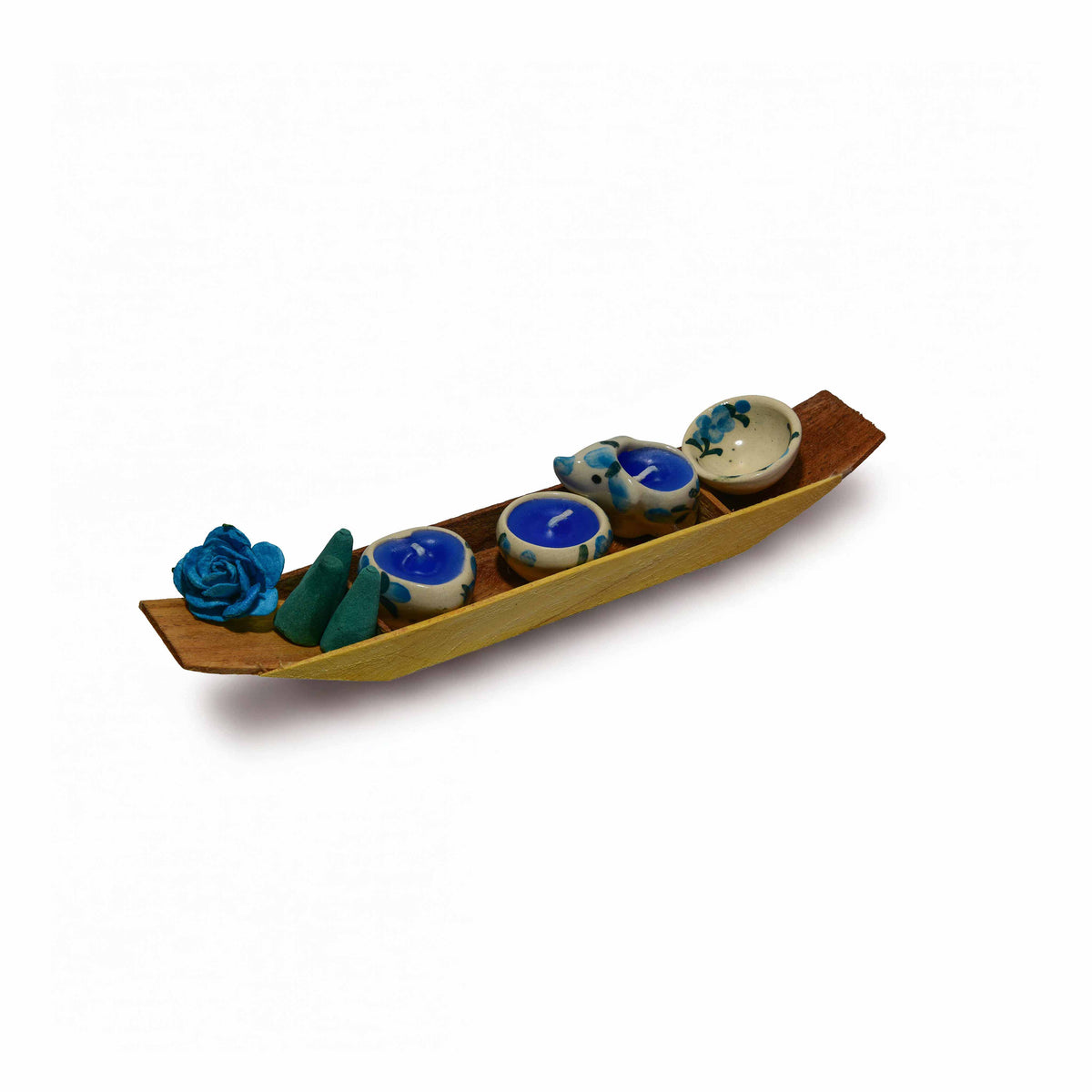 Handcrafted Lalanna Wooden Boat Ocean Incense and Candle Holder from Chiang Mai Thailand - Lalanna Design