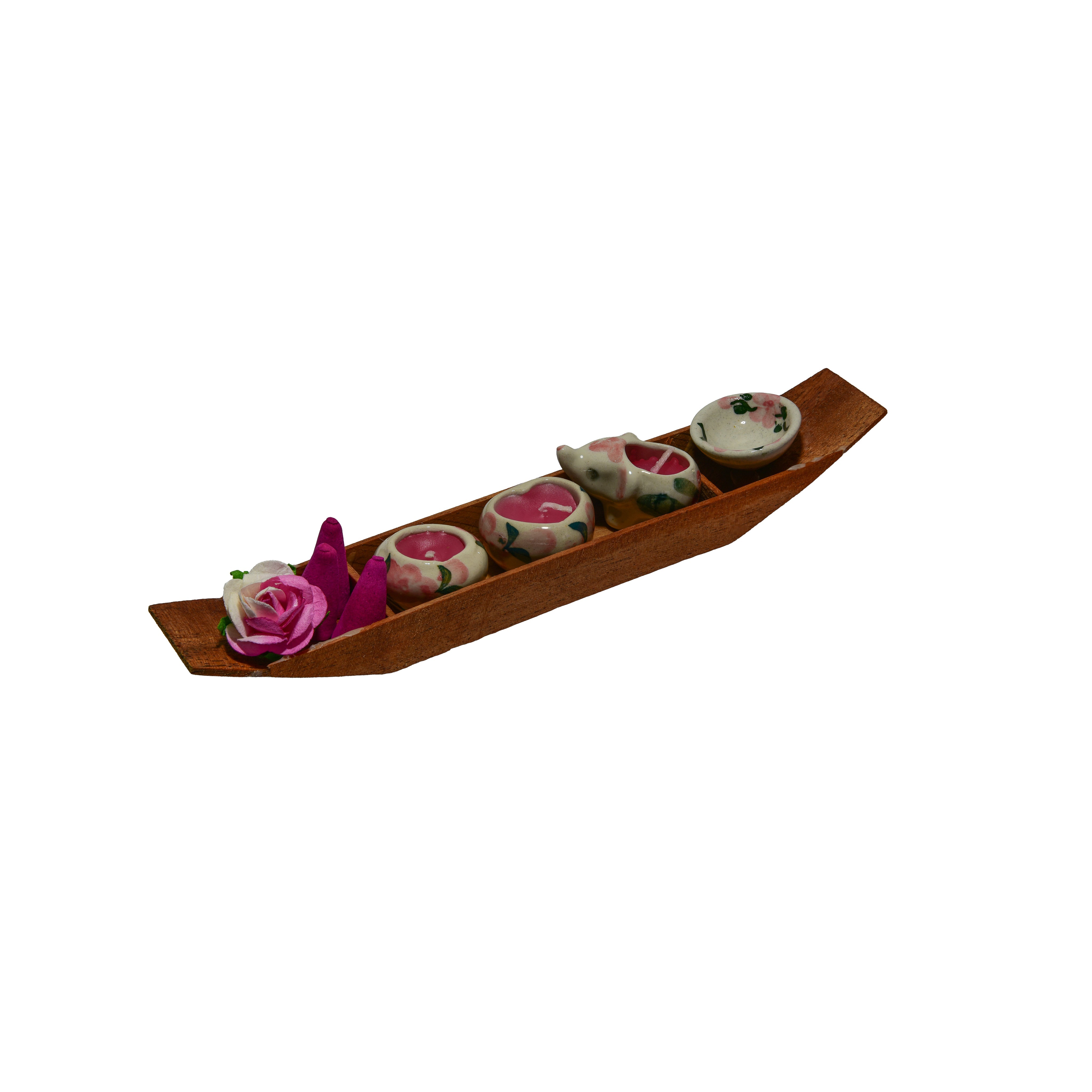 Handcrafted Lalanna Wooden Boat Orchid Incense and Candle Holder from Chiang Rai Thailand - Lalanna Design