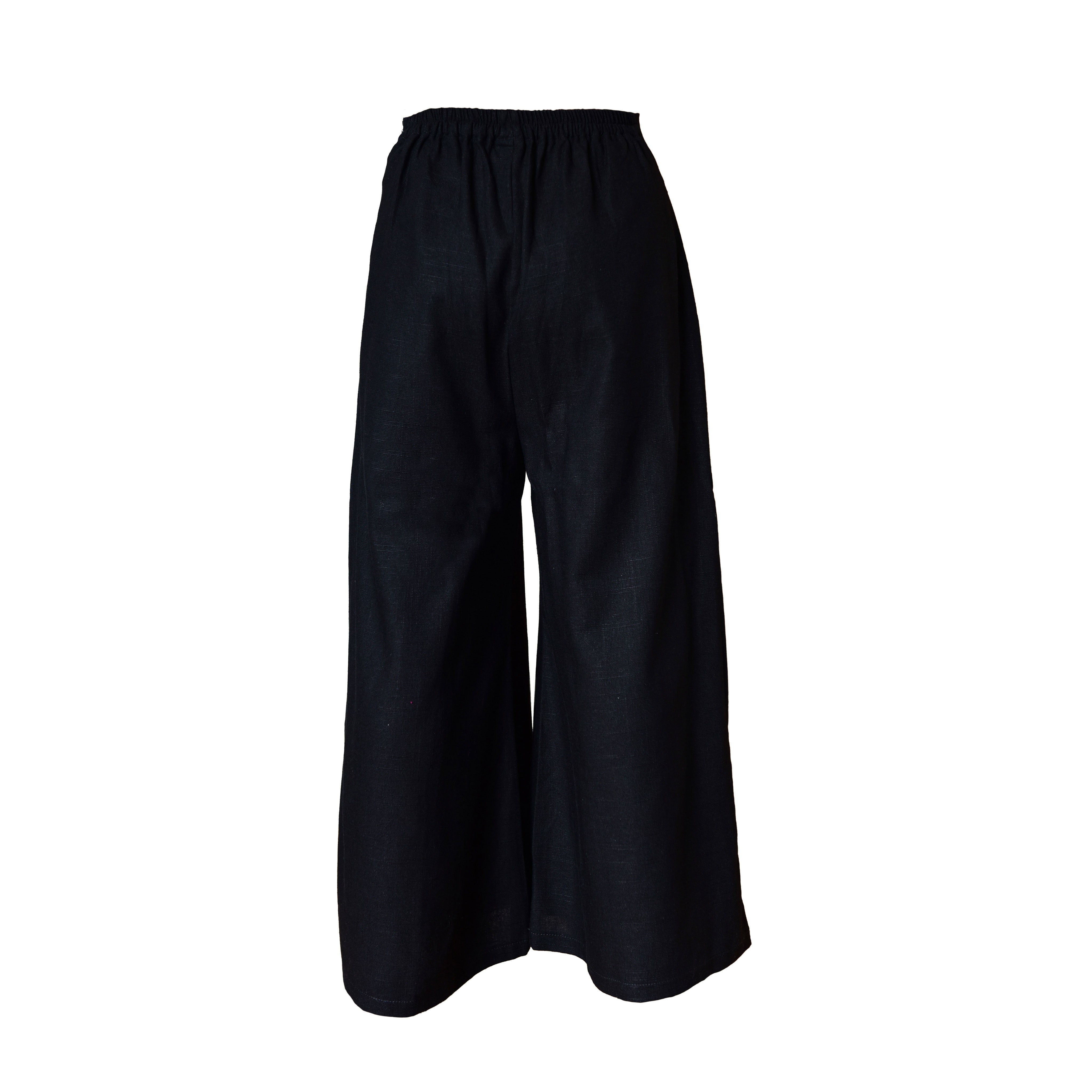 Handcrafted Lanna Hemp Wide-Leg Trousers - Black from Chiang Mai Thailand - Lalanna Design
