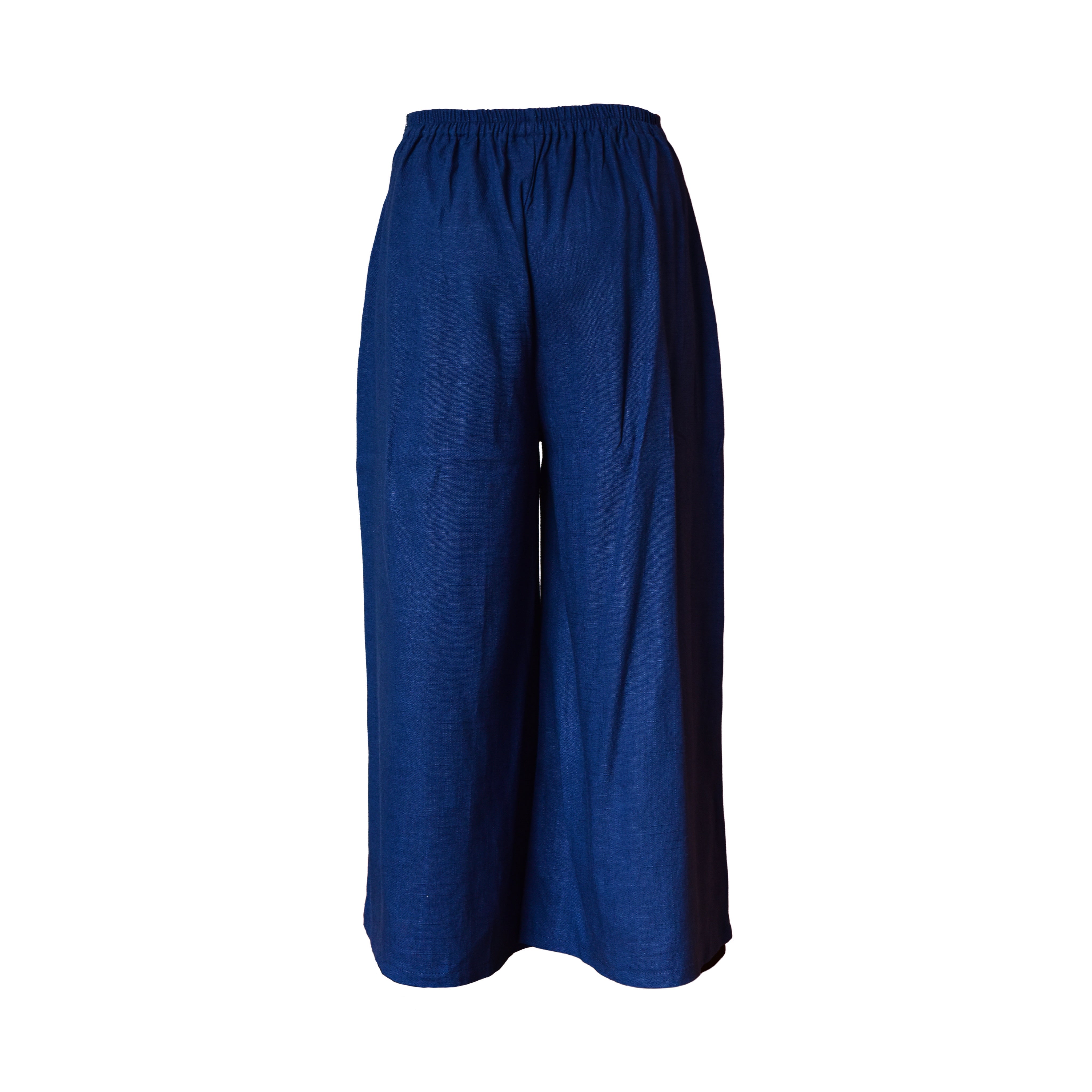 Handcrafted Lanna Hemp Wide-Leg Trousers - Blue from Chiang Mai Thailand - Lalanna Design
