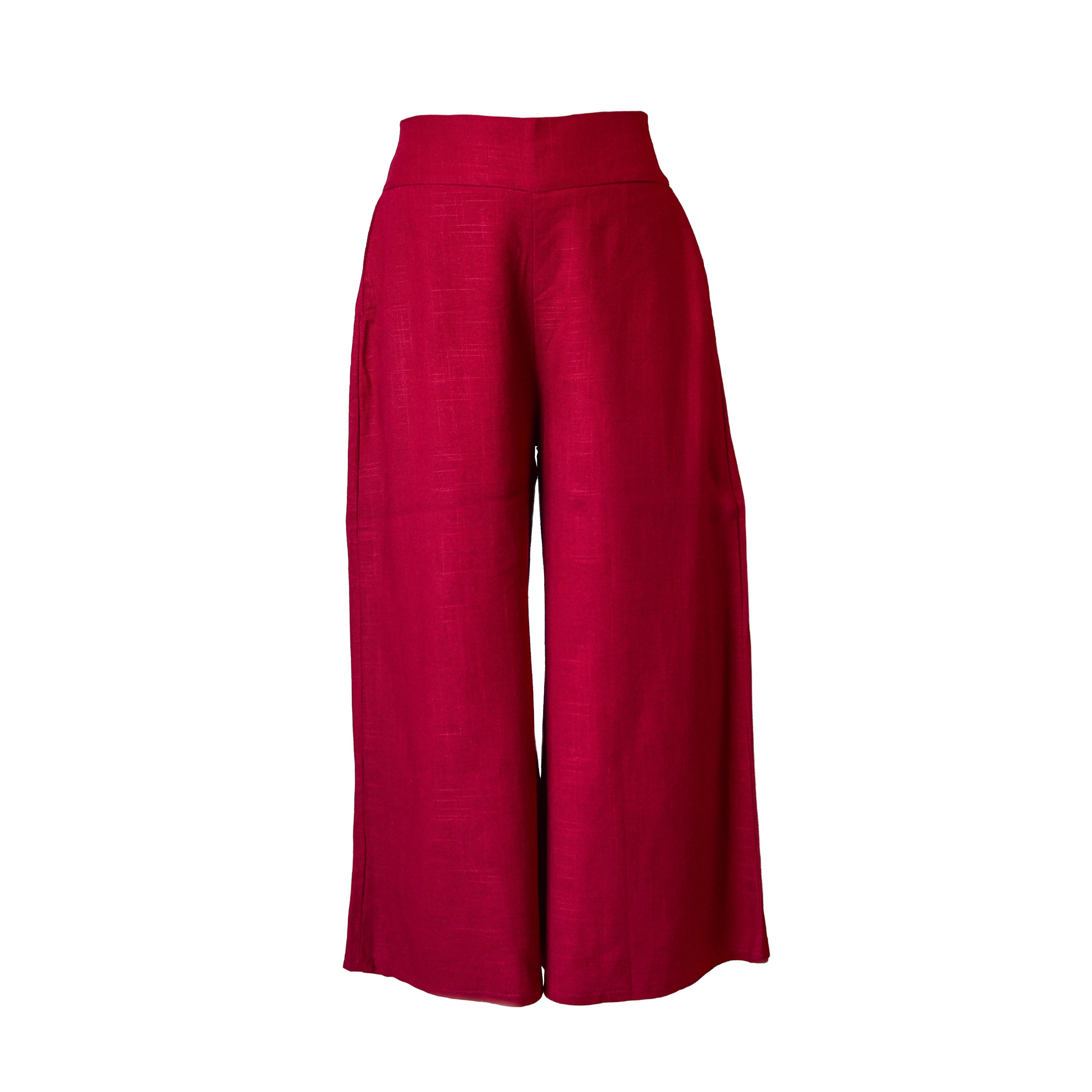 Handcrafted Lanna Hemp Wide-Leg Trousers - Red from Chiang Rai Thailand - Lalanna Design