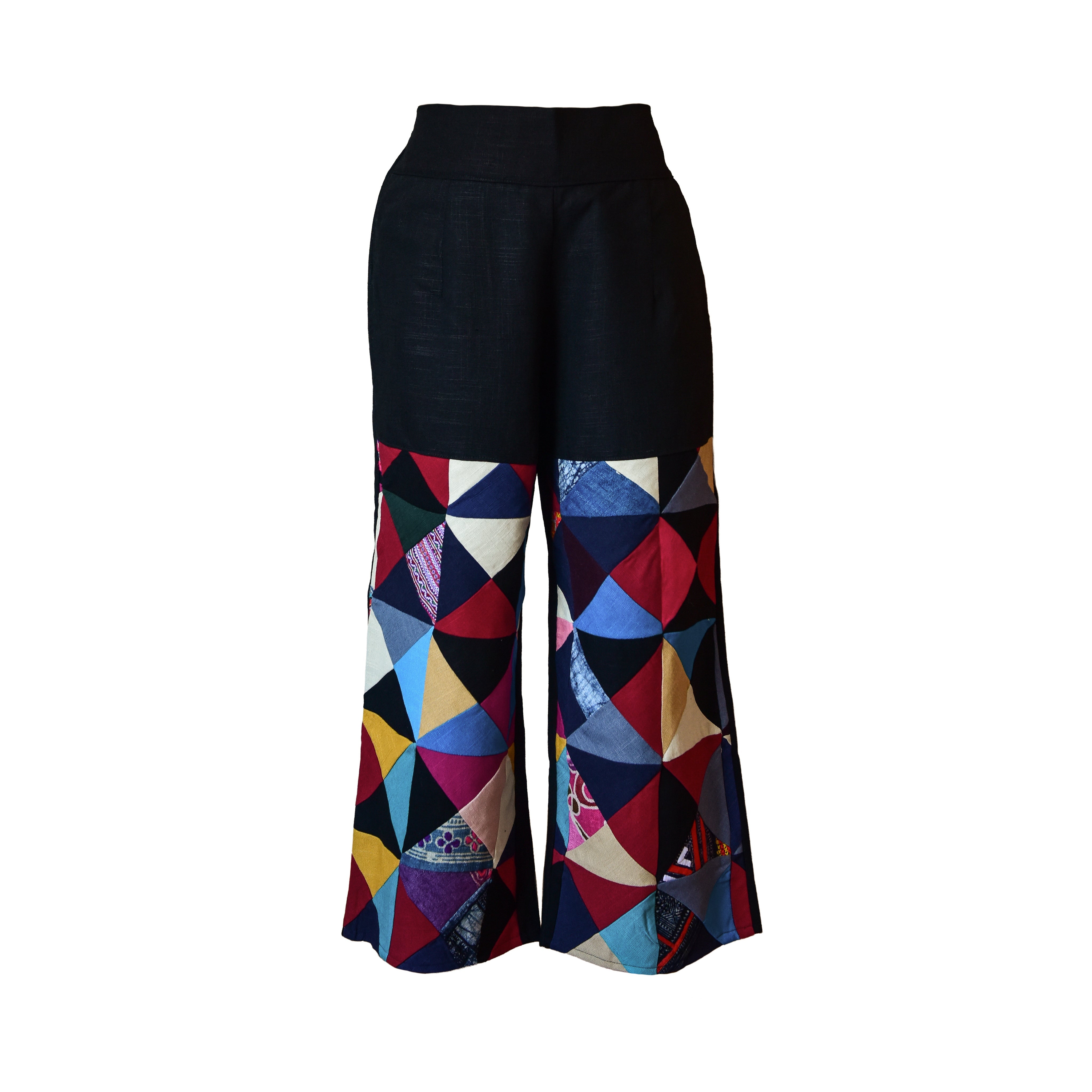 Handcrafted Lanna Hemp Wide-Leg Trousers - Vibrant Boho from Chiang Rai Thailand - Lalanna Design