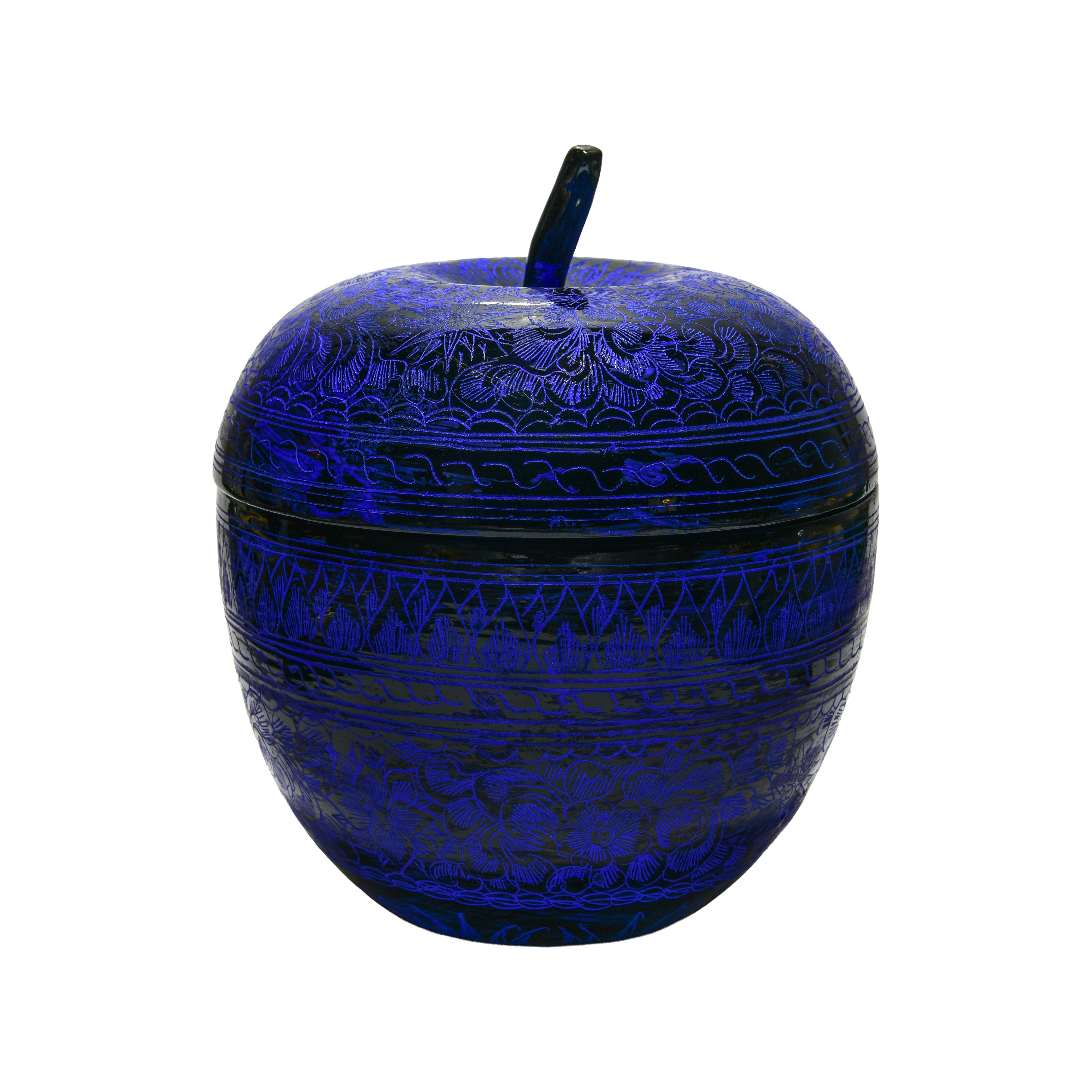 Handcrafted Lanna Lacquerware Blue Apple Shaped Box – Thai Handcrafted Decor from Chiang Mai Thailand - Lalanna Design