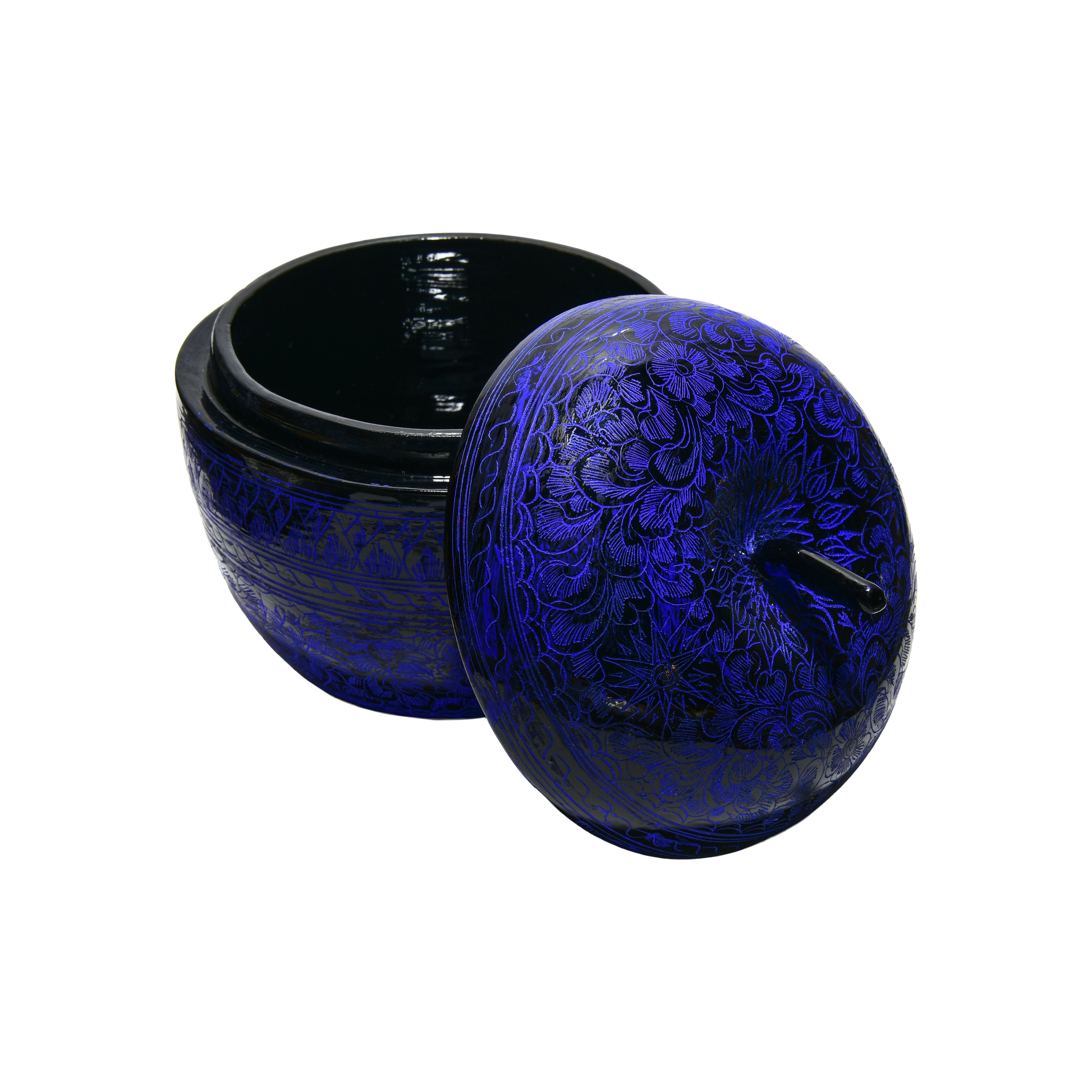 Handcrafted Lanna Lacquerware Blue Apple Shaped Box – Thai Handcrafted Decor from Chiang Mai Thailand - Lalanna Design