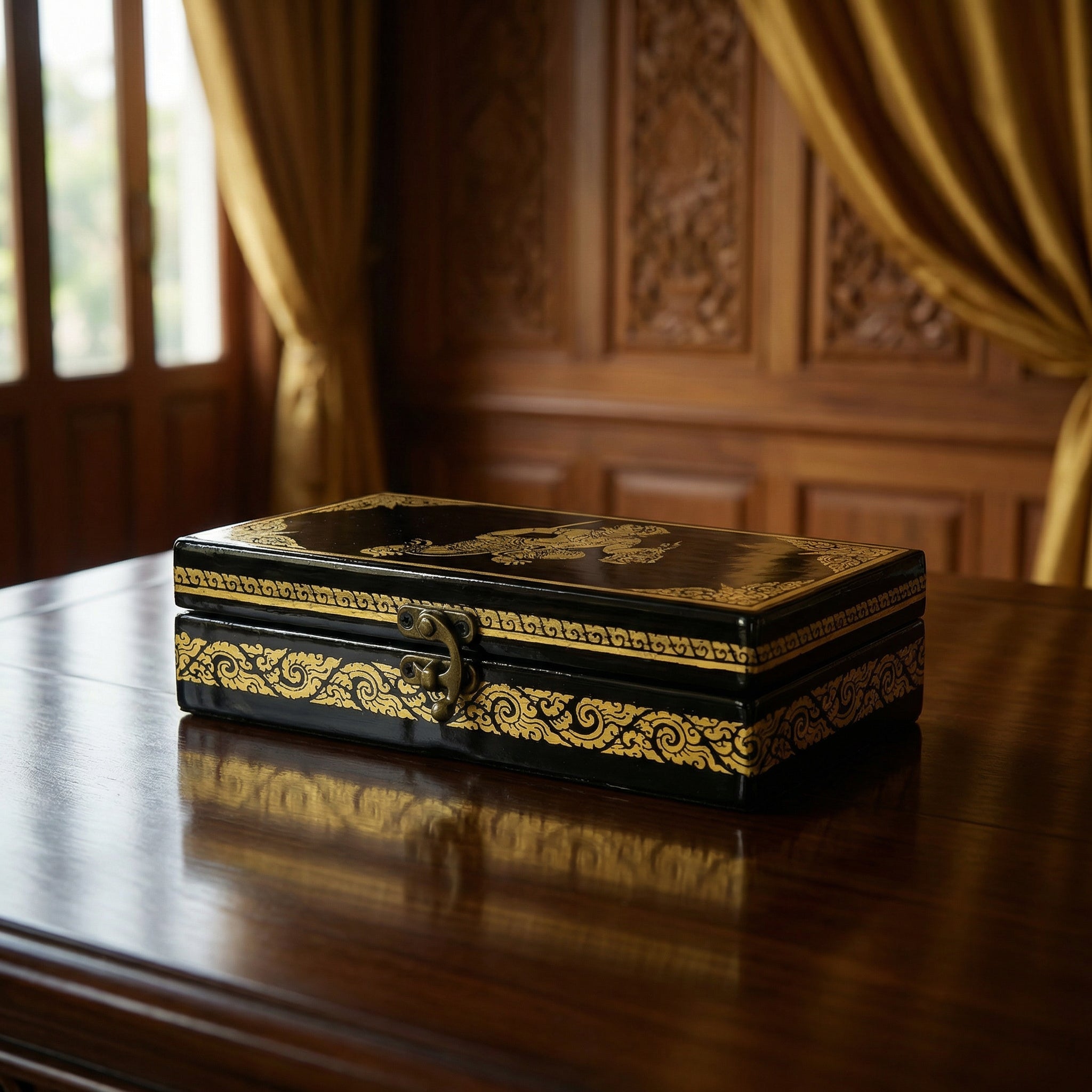 Handcrafted Lanna Lacquerware Dynamic Standing Garuda Decorative Box from Chiang Mai Thailand - Lalanna Design