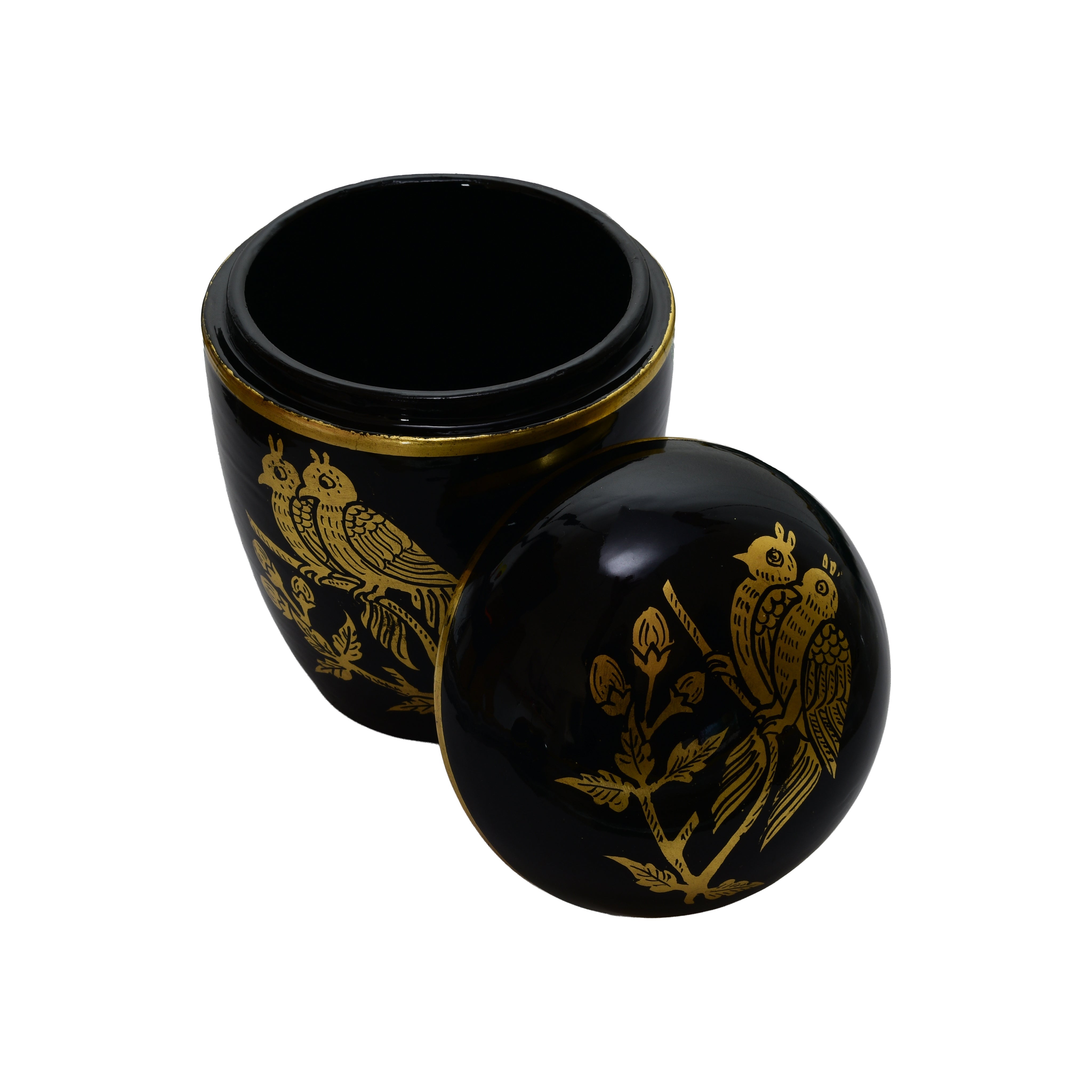 Handcrafted Lanna Lacquerware Golden Birds Box from Chiang Mai Thailand - Lalanna Design