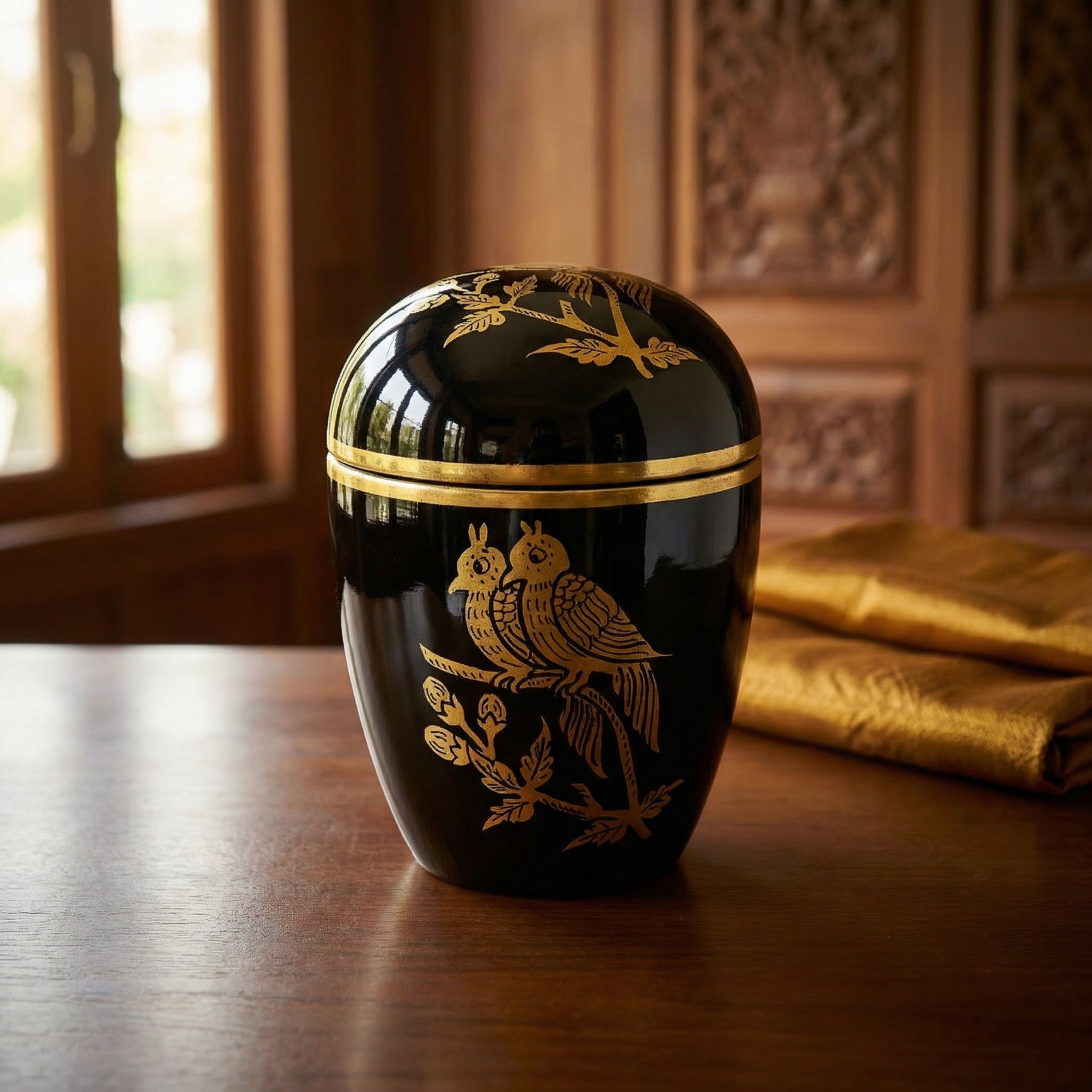 Handcrafted Lanna Lacquerware Golden Birds Box from Chiang Mai Thailand - Lalanna Design