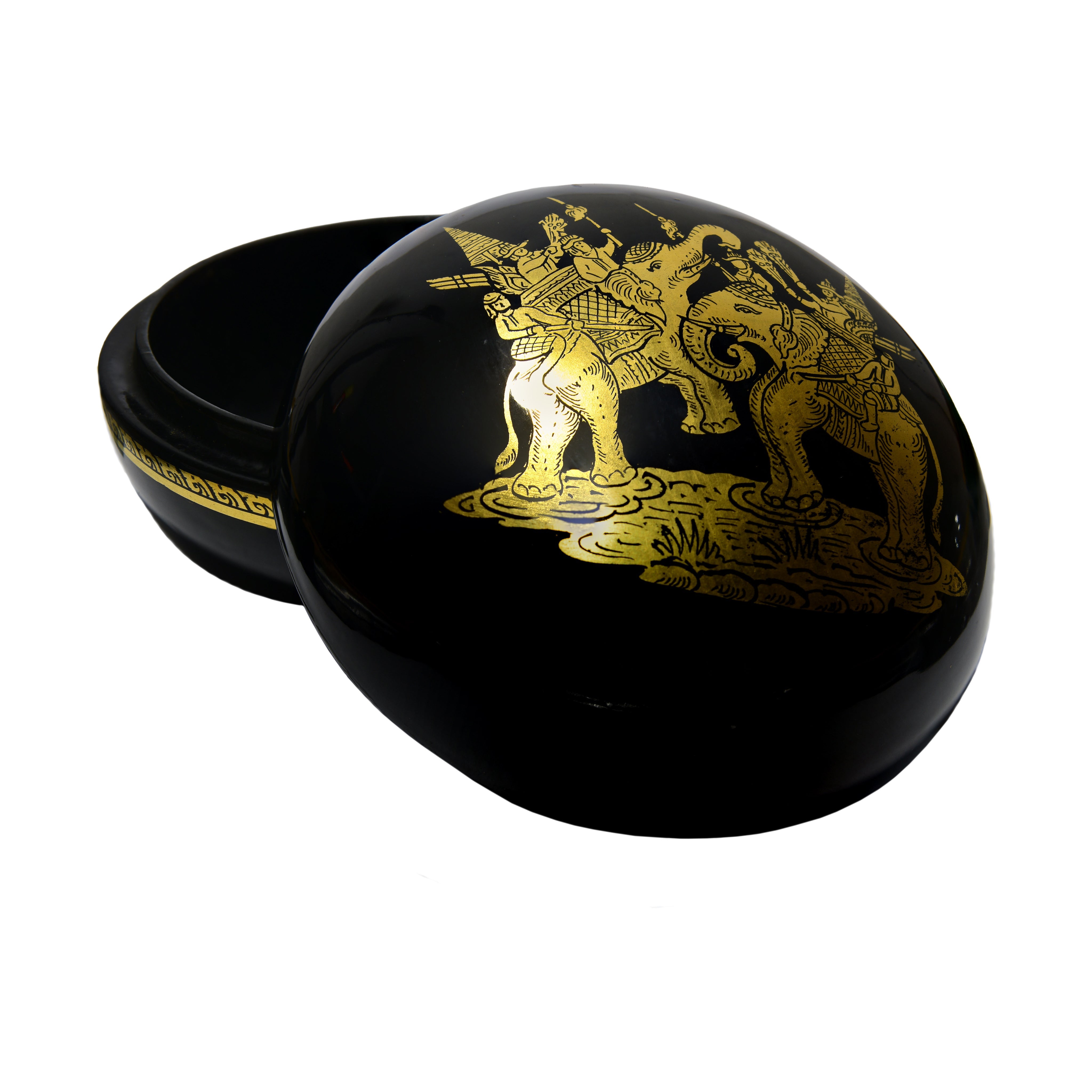 Handcrafted Lanna Lacquerware Mythical Elephant Warriors Box from Chiang Mai Thailand - Lalanna Design