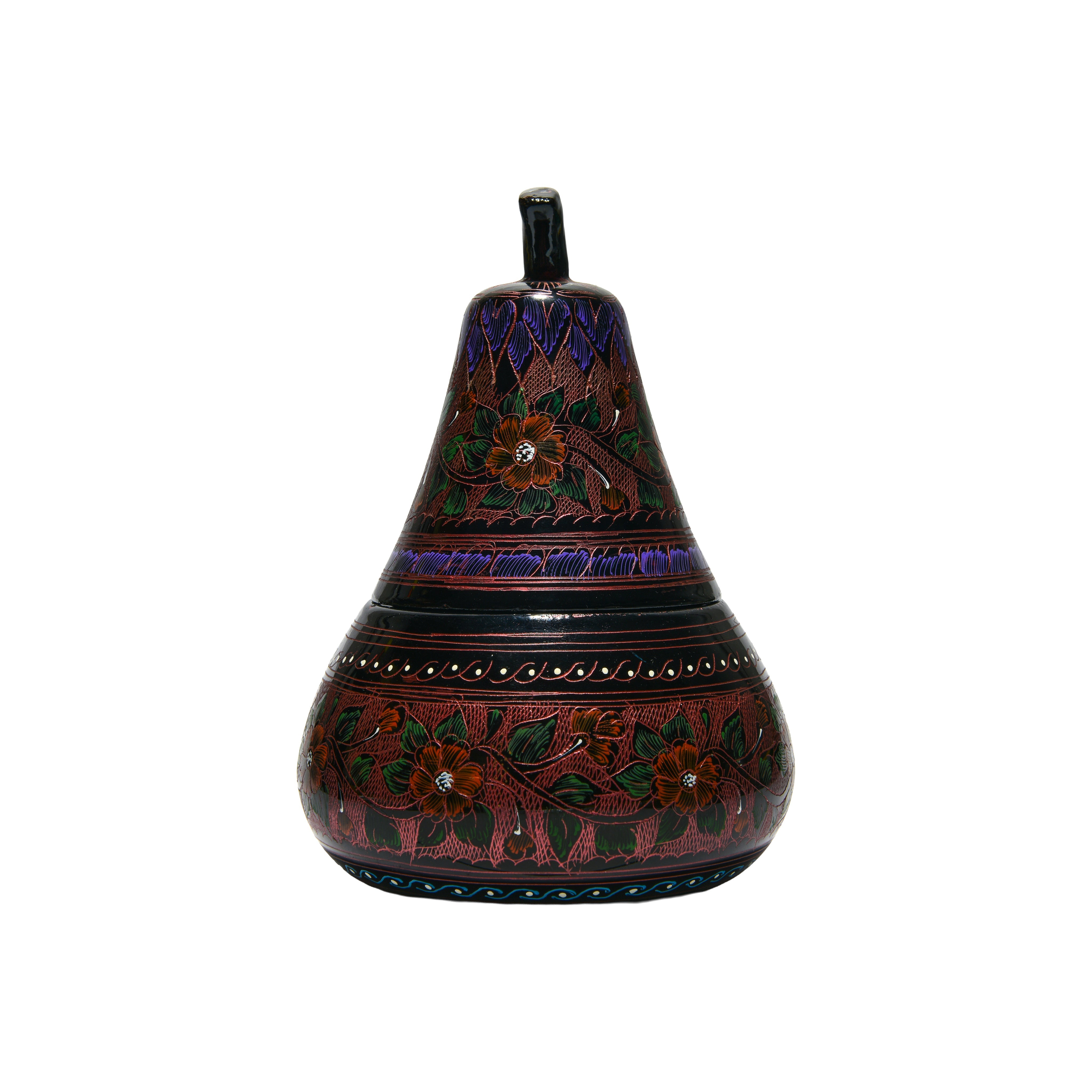 Handcrafted Lanna Lacquerware Orange Floral Pear Decorative Box from Chiang Mai Thailand - Lalanna Design