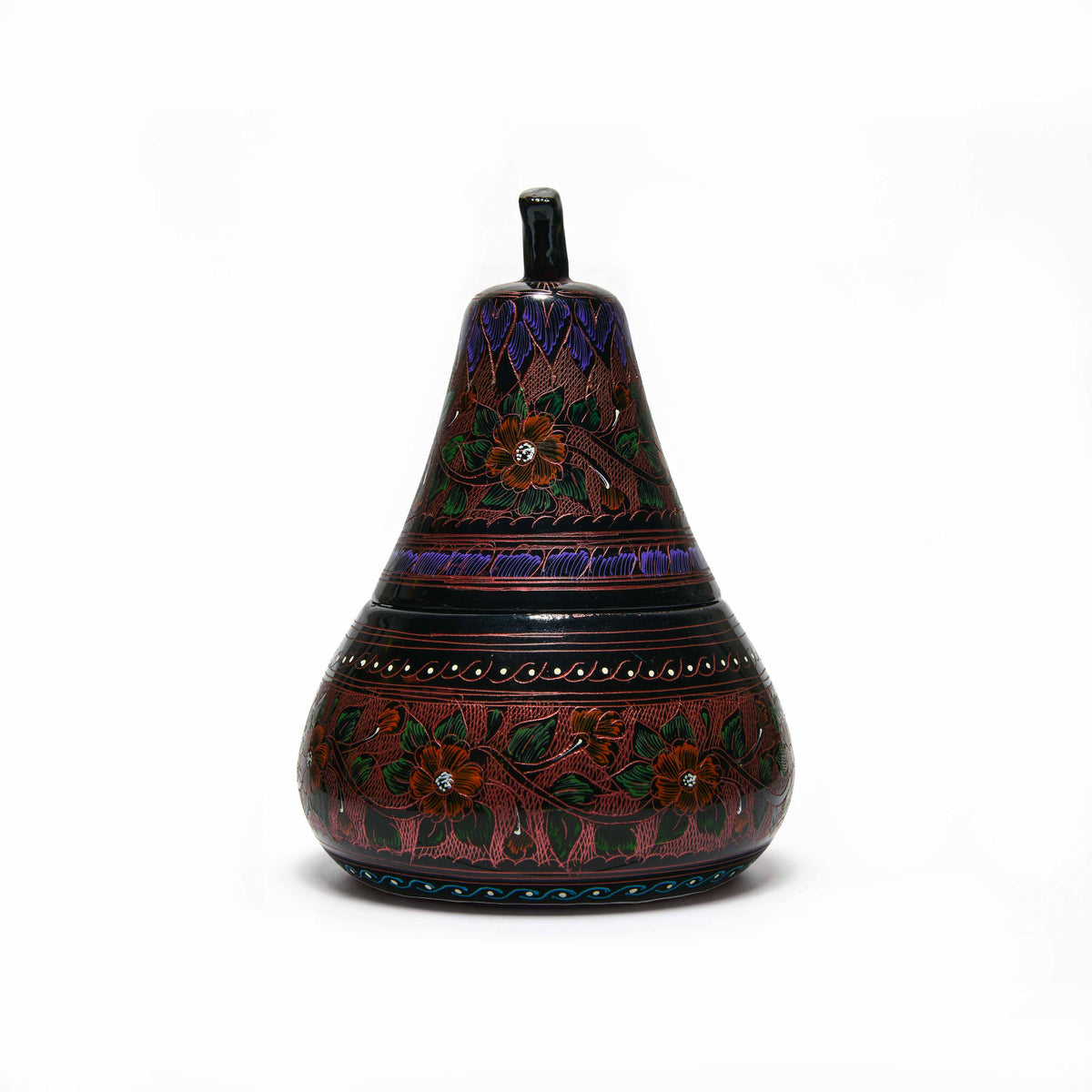 Handcrafted Lanna Lacquerware Orange Floral Pear Decorative Box from Chiang Mai Thailand - Lalanna Design