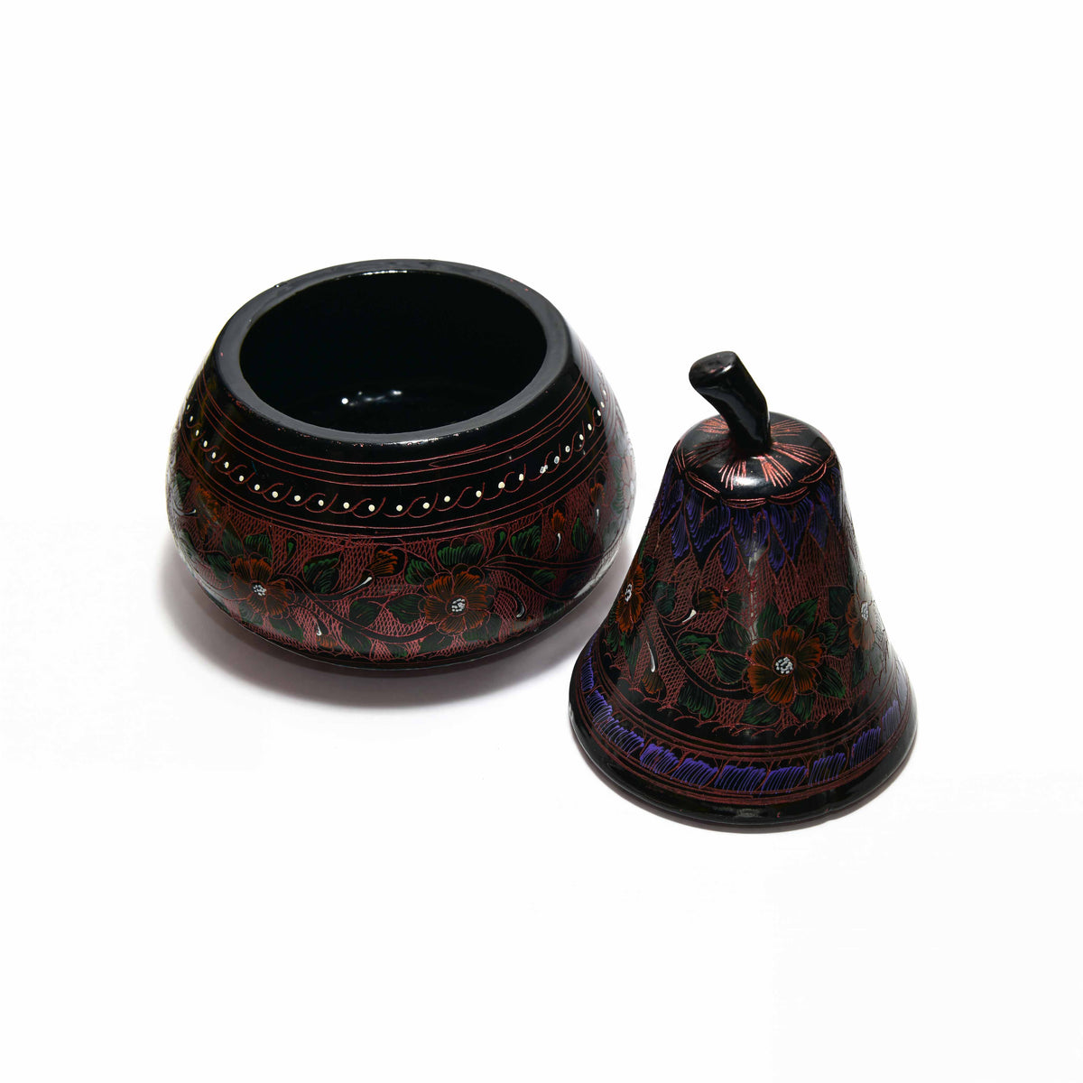 Handcrafted Lanna Lacquerware Orange Floral Pear Decorative Box from Chiang Mai Thailand - Lalanna Design