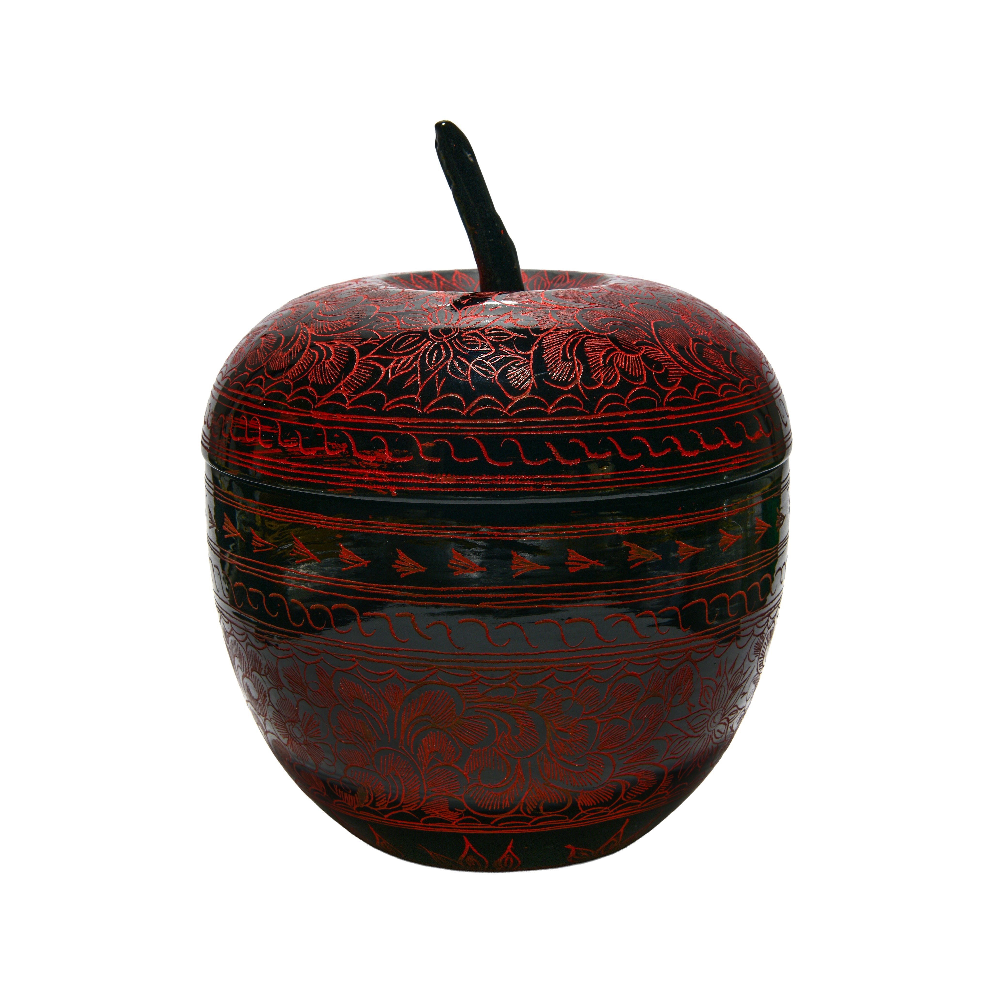 Handcrafted Lanna Lacquerware Red Apple Shaped Box – Thai Handcrafted Decor from Chiang Mai Thailand - Lalanna Design