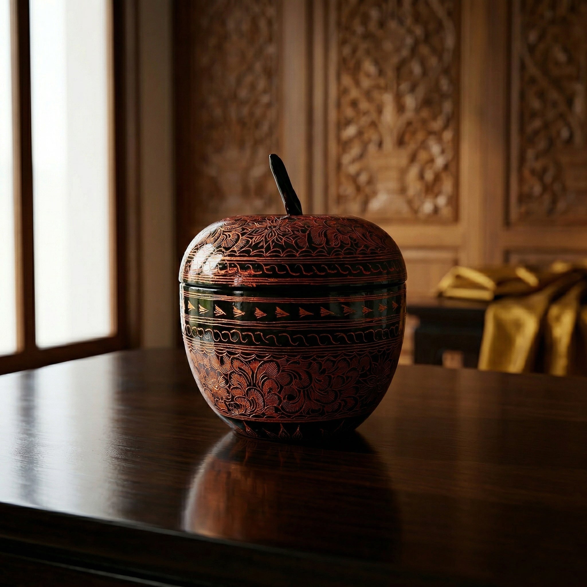 Handcrafted Lanna Lacquerware Red Apple Shaped Box – Thai Handcrafted Decor from Chiang Mai Thailand - Lalanna Design