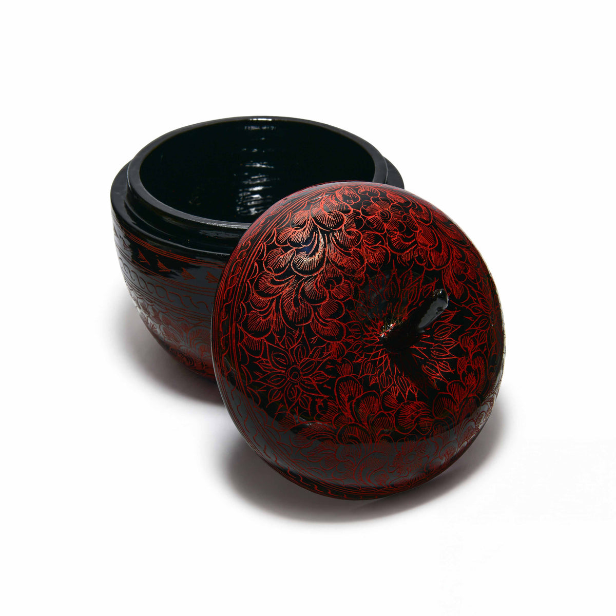 Handcrafted Lanna Lacquerware Red Apple Shaped Box – Thai Handcrafted Decor from Chiang Mai Thailand - Lalanna Design