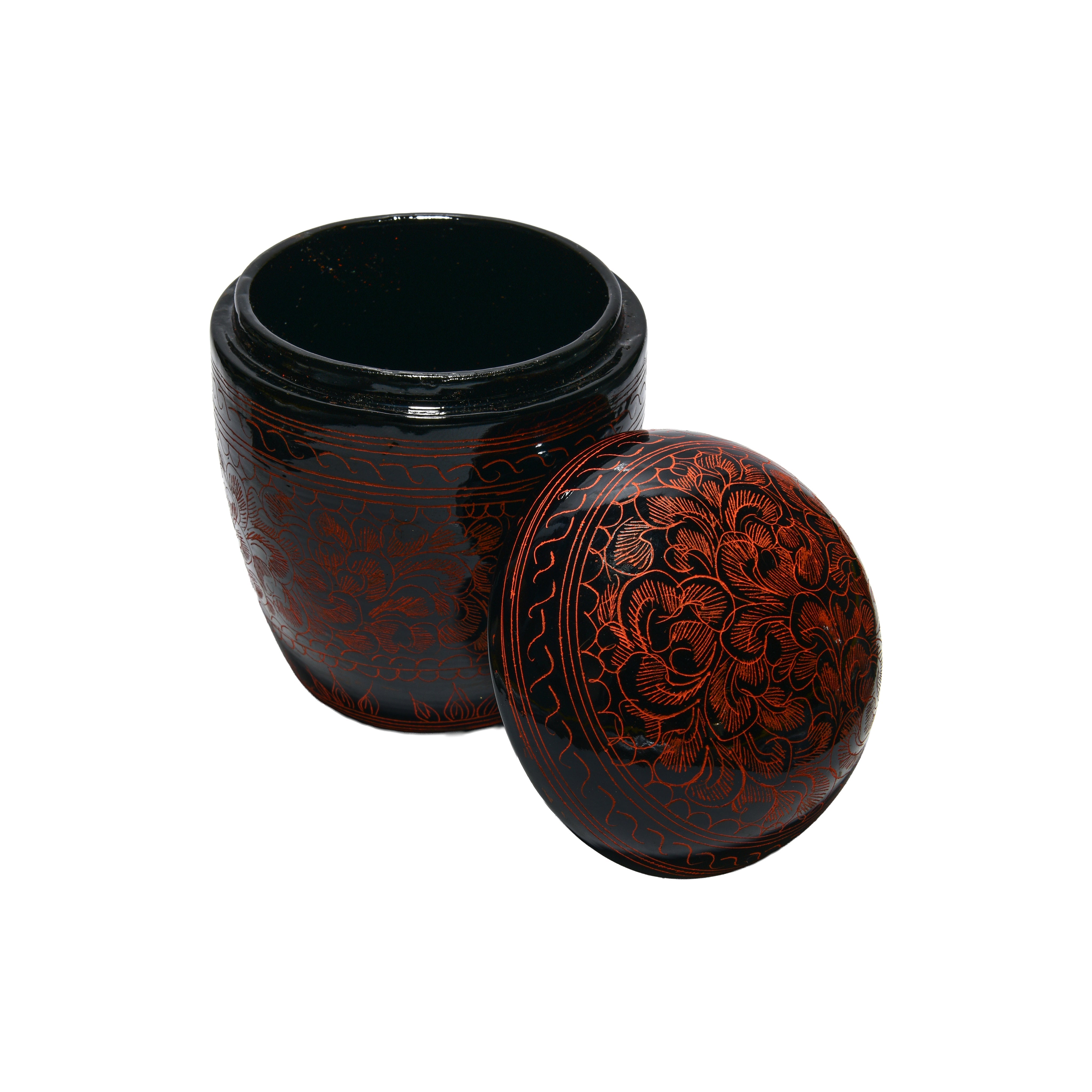 Handcrafted Lanna Lacquerware Red Decorative Box – Handcrafted Thai Storage from Chiang Mai Thailand - Lalanna Design