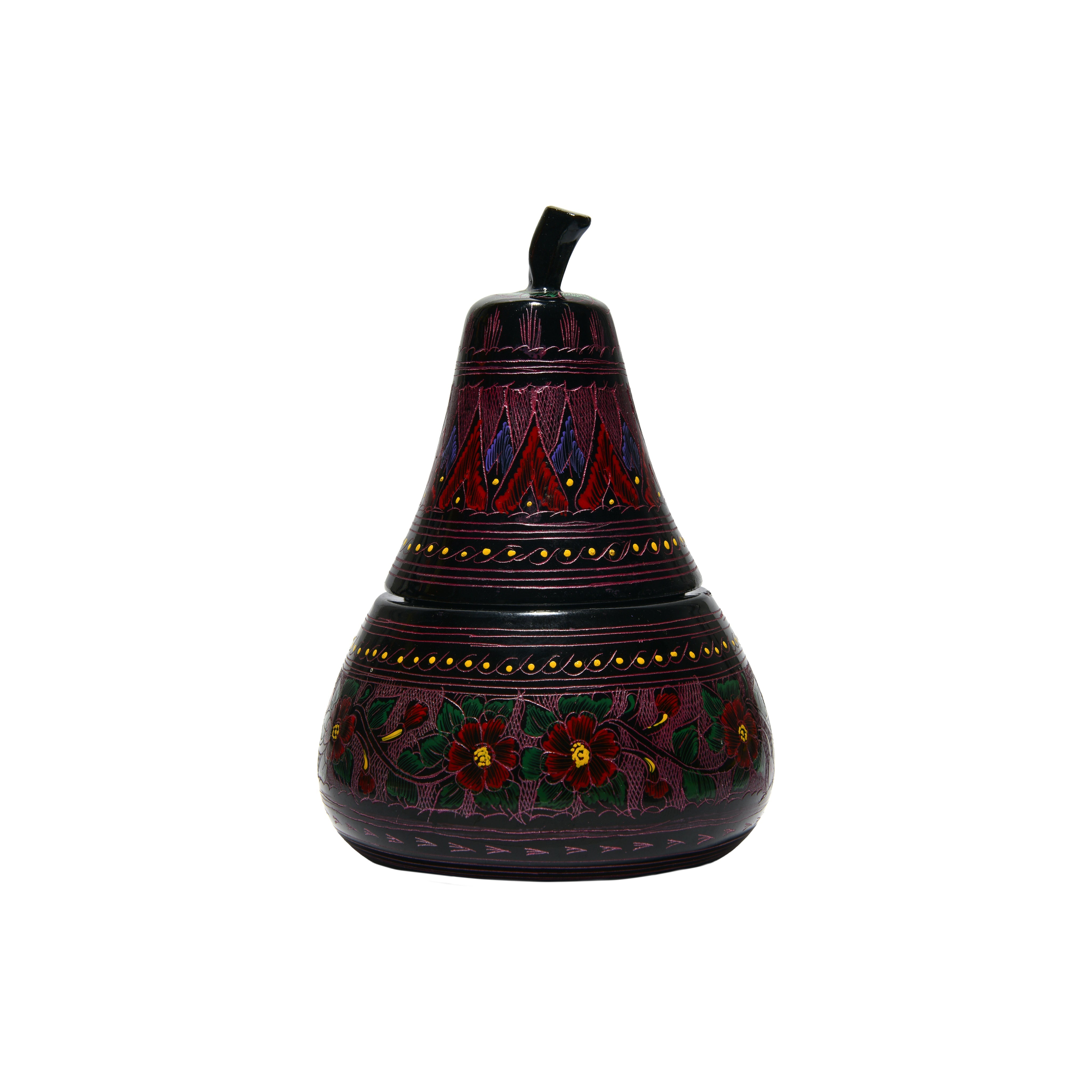 Handcrafted Lanna Lacquerware Red Floral Pear Decorative Box from Chiang Mai Thailand - Lalanna Design