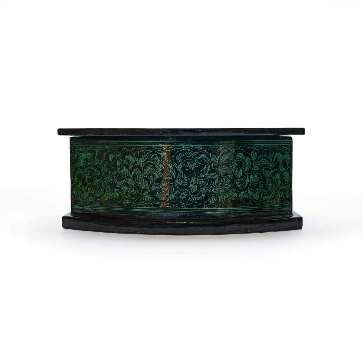 Handcrafted Lanna Lacquerware Rounded Hexagonal Green Decorative Box from Chiang Mai Thailand - Lalanna Design