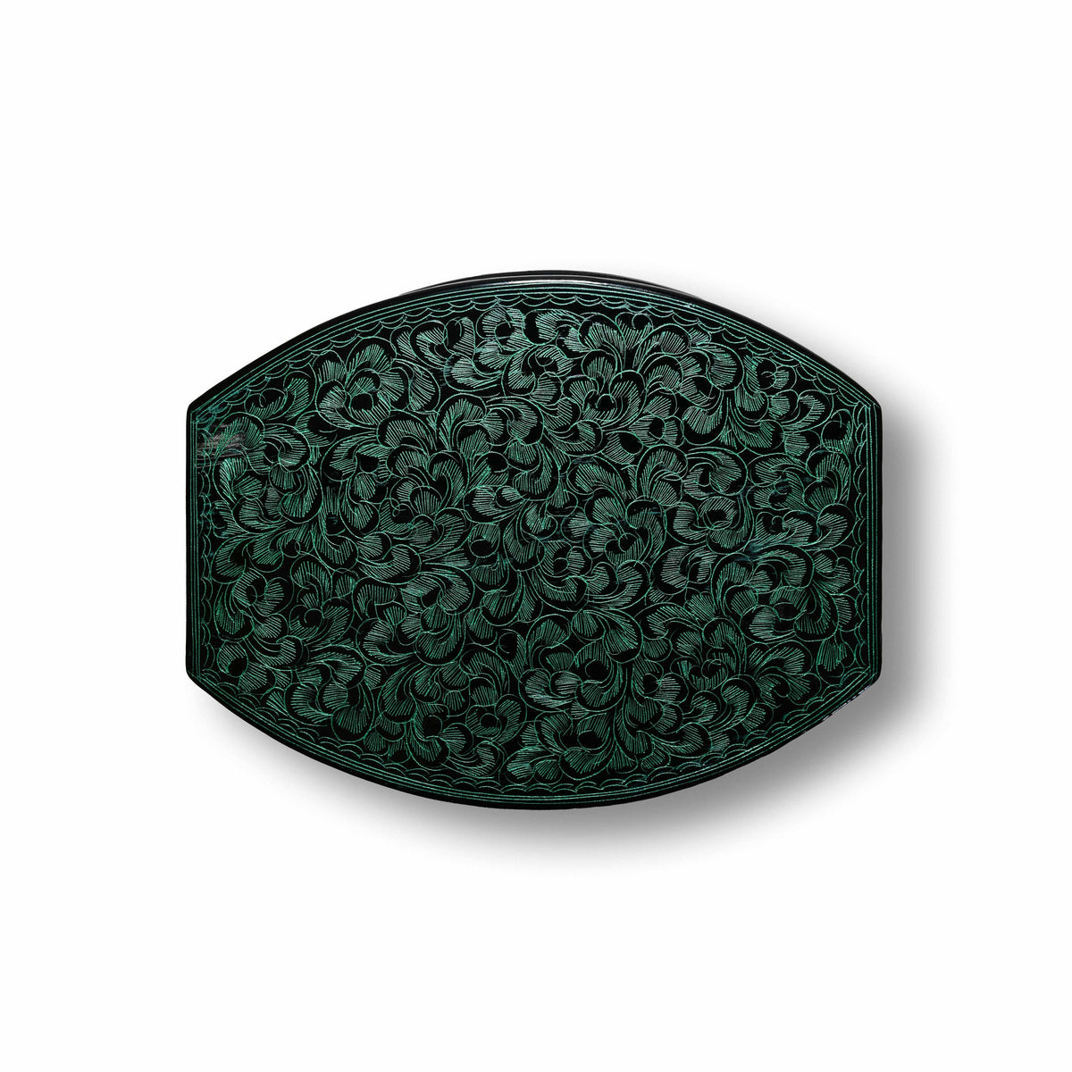 Handcrafted Lanna Lacquerware Rounded Hexagonal Green Decorative Box from Chiang Mai Thailand - Lalanna Design