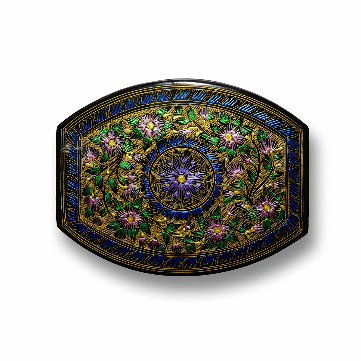Handcrafted Lanna Lacquerware Rounded Hexagonal Purple Decorative Box from Chiang Mai Thailand - Lalanna Design