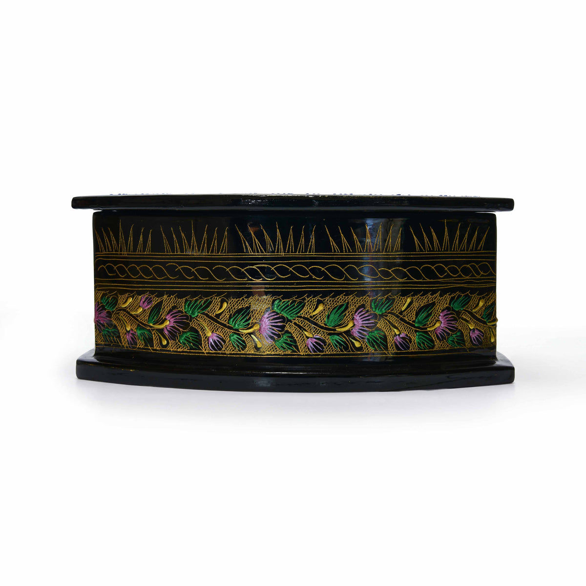 Handcrafted Lanna Lacquerware Rounded Hexagonal Purple Decorative Box from Chiang Mai Thailand - Lalanna Design