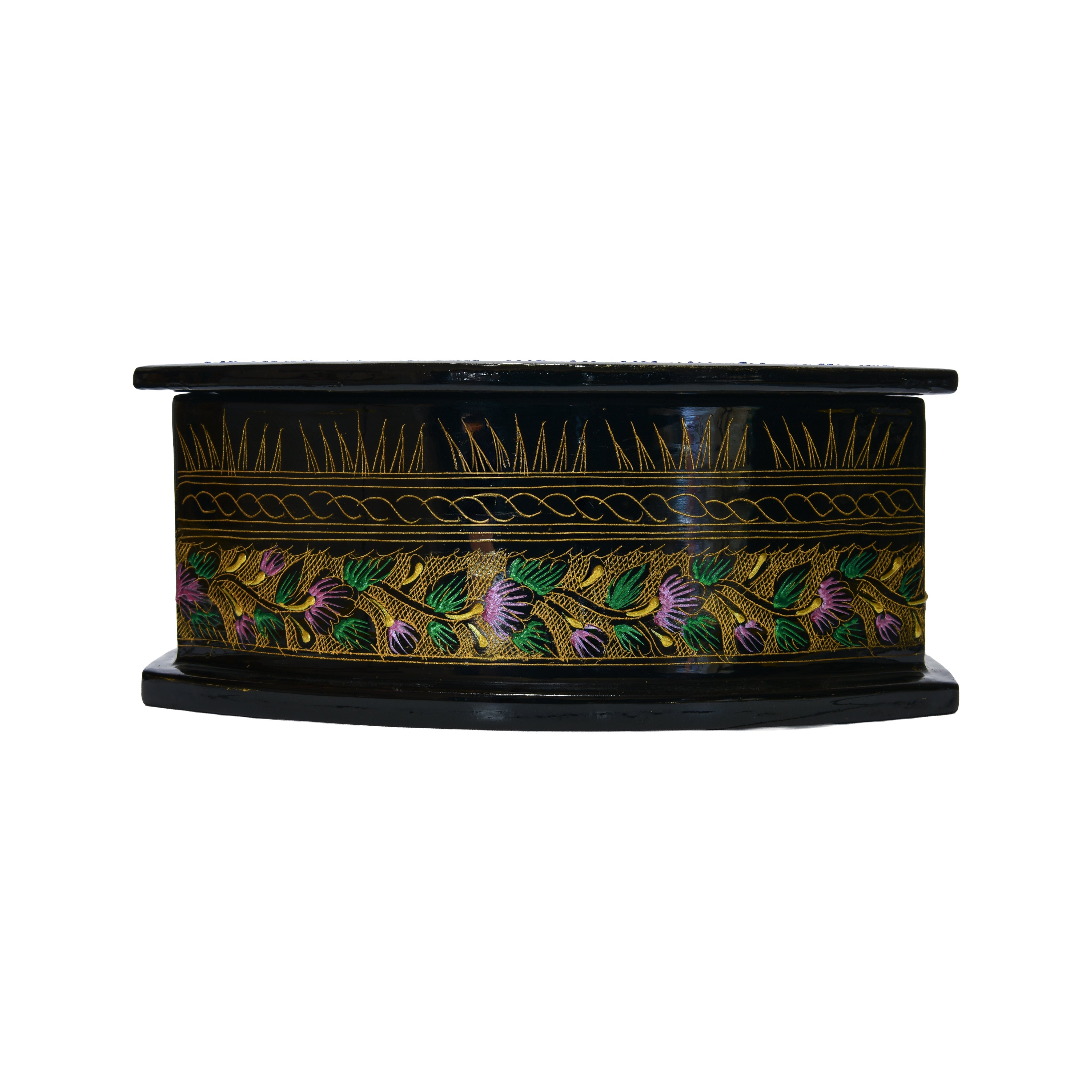 Handcrafted Lanna Lacquerware Rounded Hexagonal Purple Decorative Box from Chiang Mai Thailand - Lalanna Design