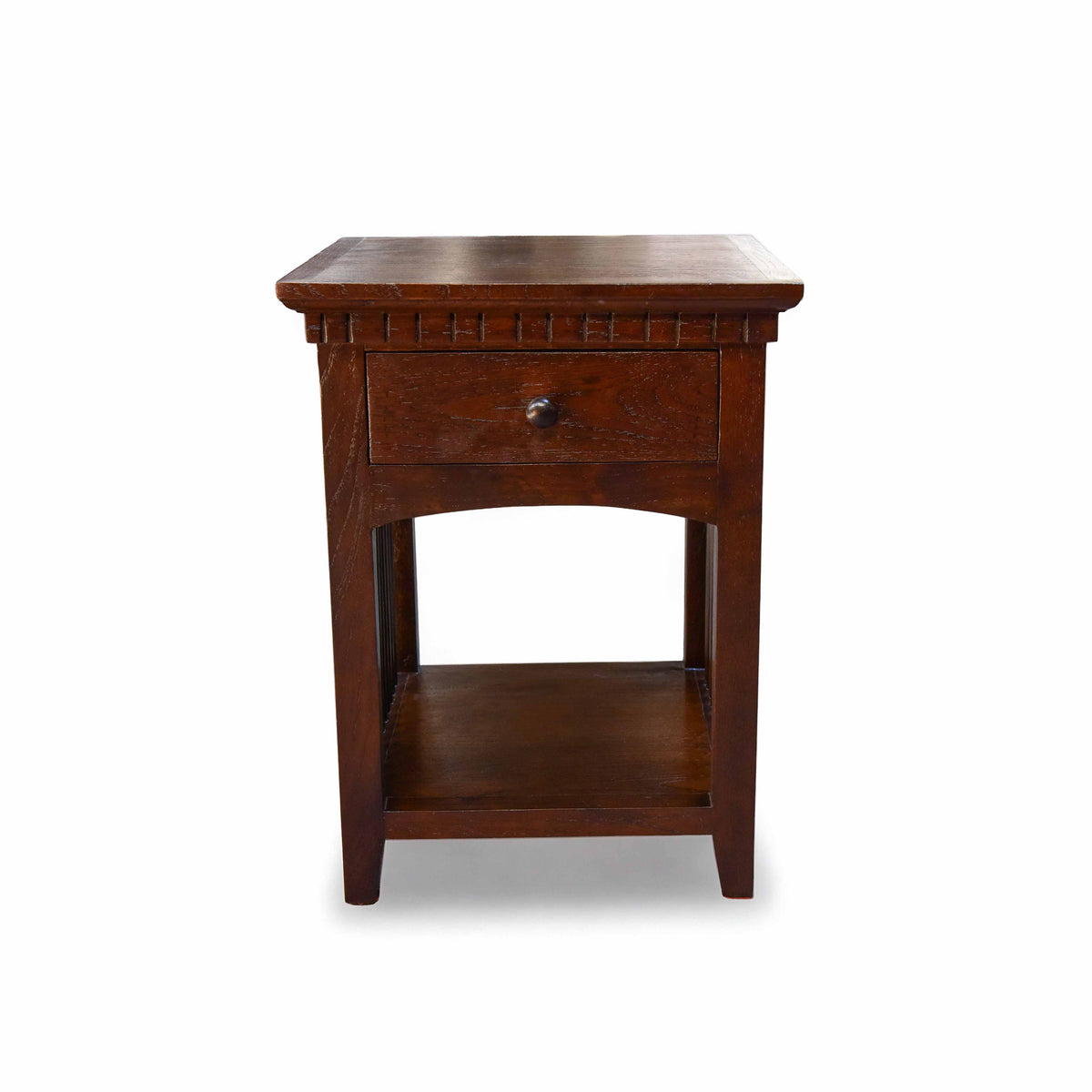 Handcrafted Lanna Style Teak Nightstand with Drawer and Shelf from Chiang Mai Thailand - Lalanna Design