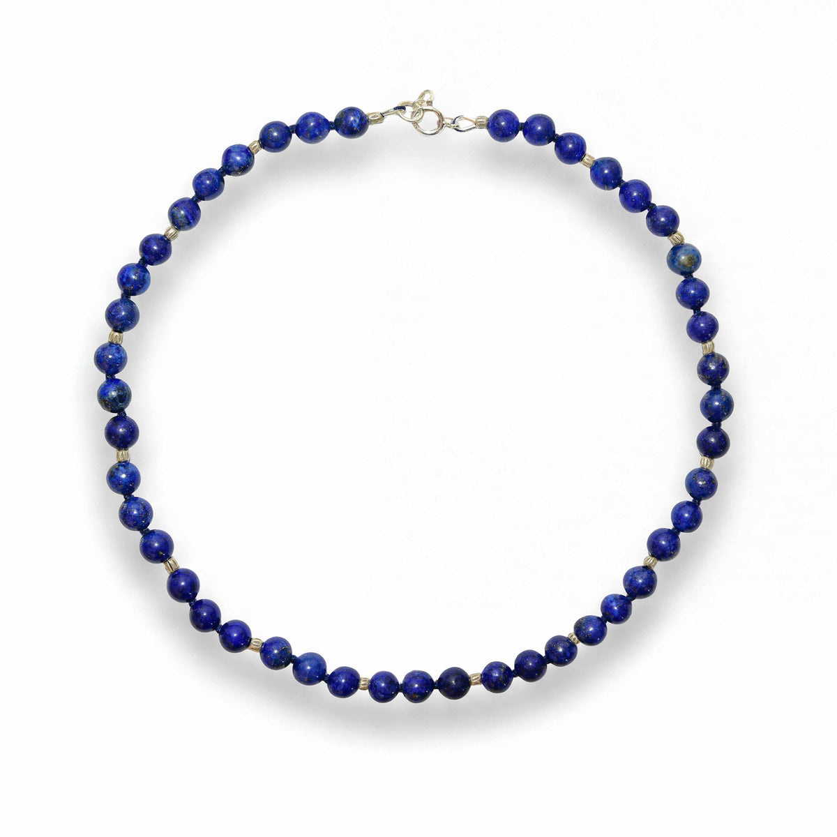 Handcrafted Necklace Lapis Lazuli Men's Necklace with Silver Spacers, Handmade Jewelry from Chiang Mai Thailand - Lalanna Design