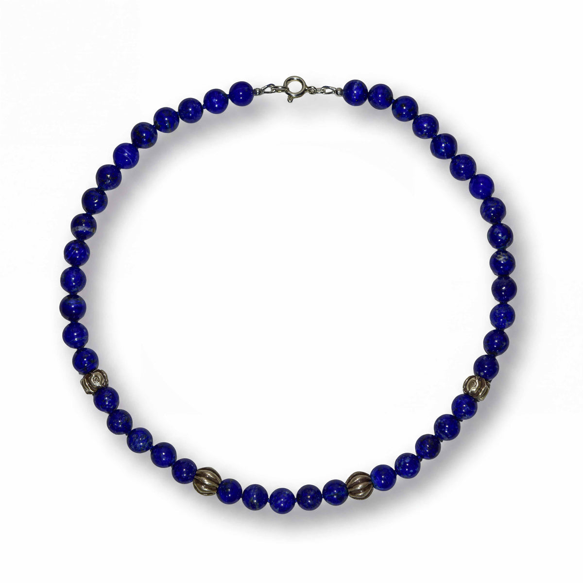 Handcrafted Lapis Lazuli Necklace with Karen Silver Beads, Handmade Jewelry from Chiang Mai Thailand - Lalanna Design