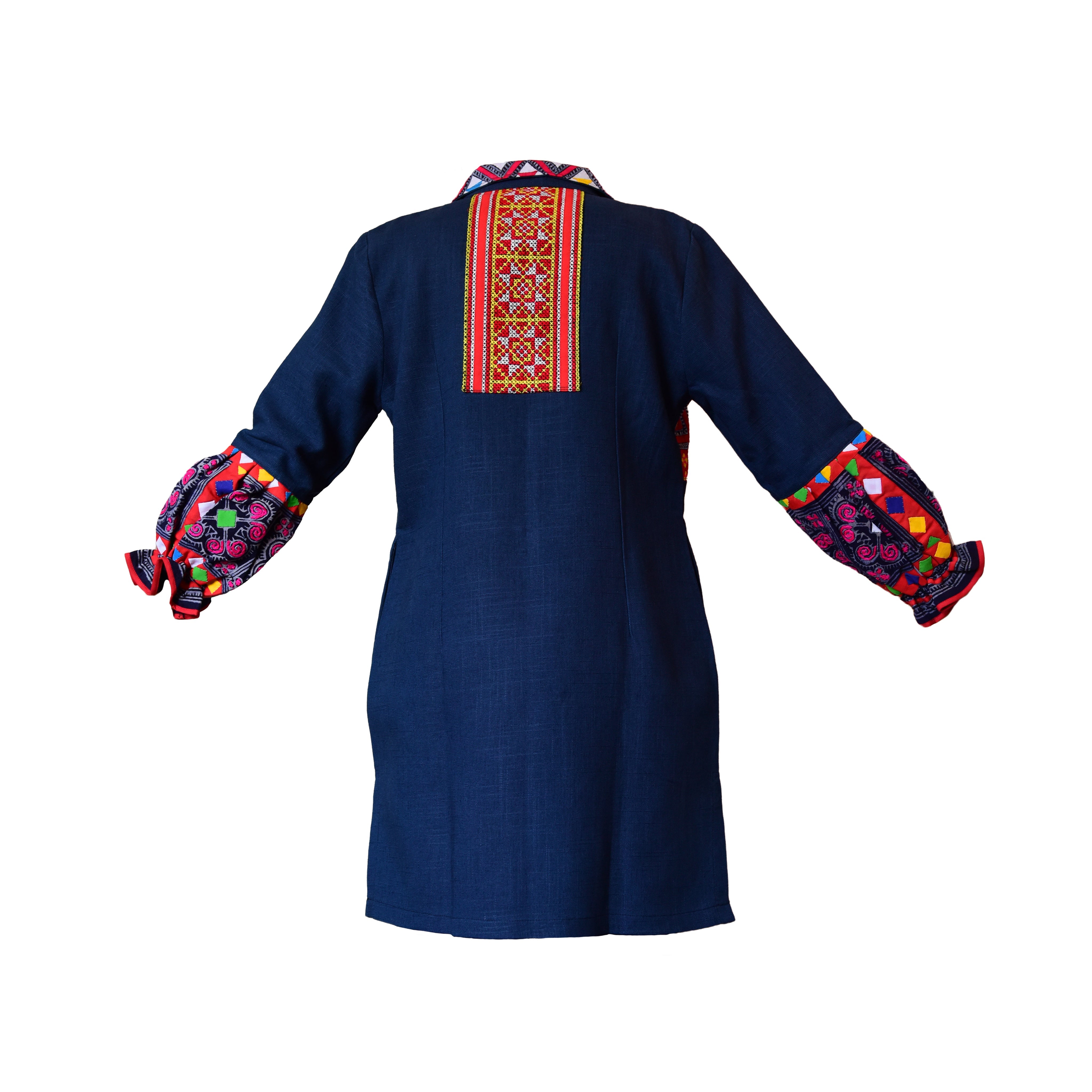 Handcrafted Modern-Style Hmong Embroidered Dress Jacket Vibrant Tribal Print from Chiang Mai Thailand - Lalanna Design