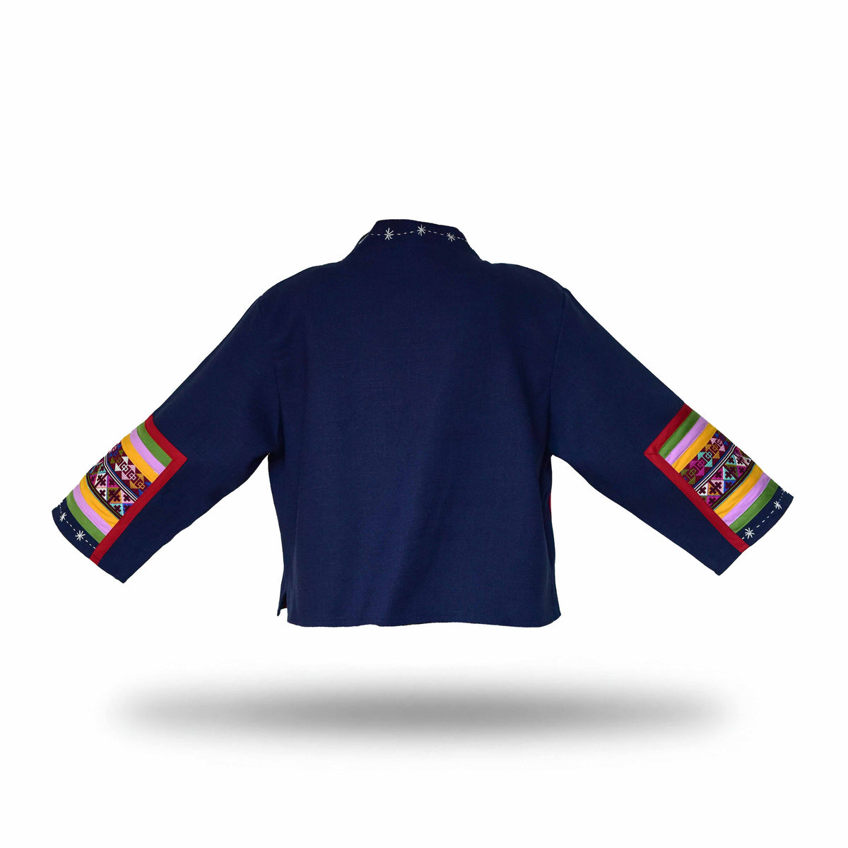 Handcrafted Modern-Style Hmong Hemp Button Jacket Embroidered Navy Blue from Chiang Mai Thailand - Lalanna Design
