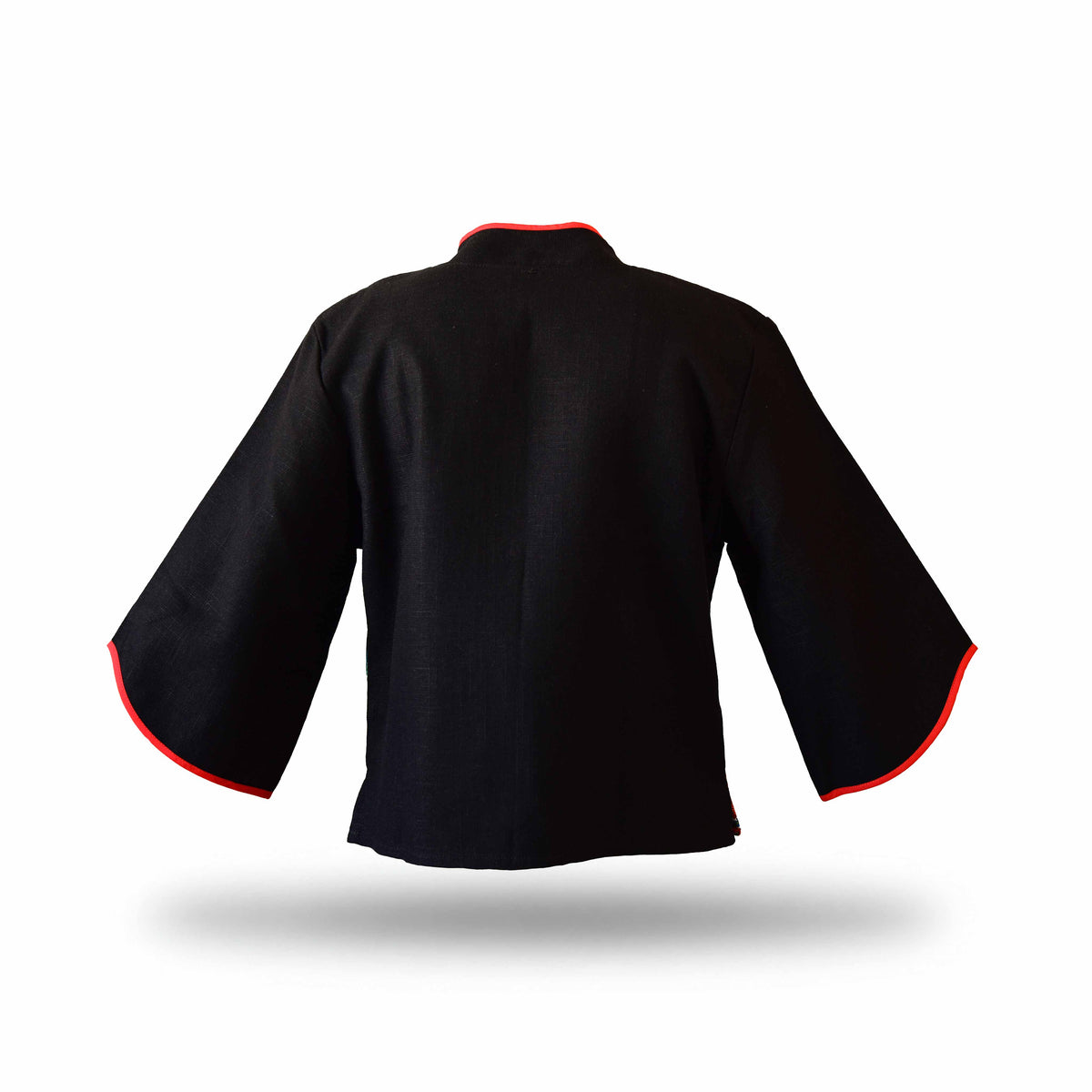 Handcrafted Modern-Style Hmong Hemp Button Jacket Hand-Embroidered Black from Chiang Mai Thailand - Lalanna Design