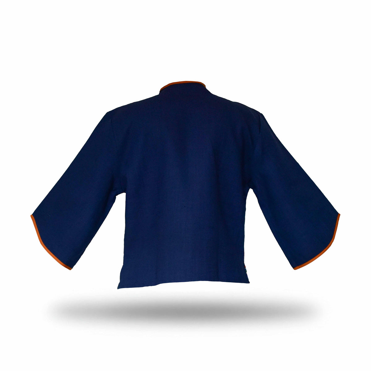 Handcrafted Modern-Style Hmong Hemp Button Jacket Hand-Embroidered Dark Blue from Chiang Mai Thailand - Lalanna Design