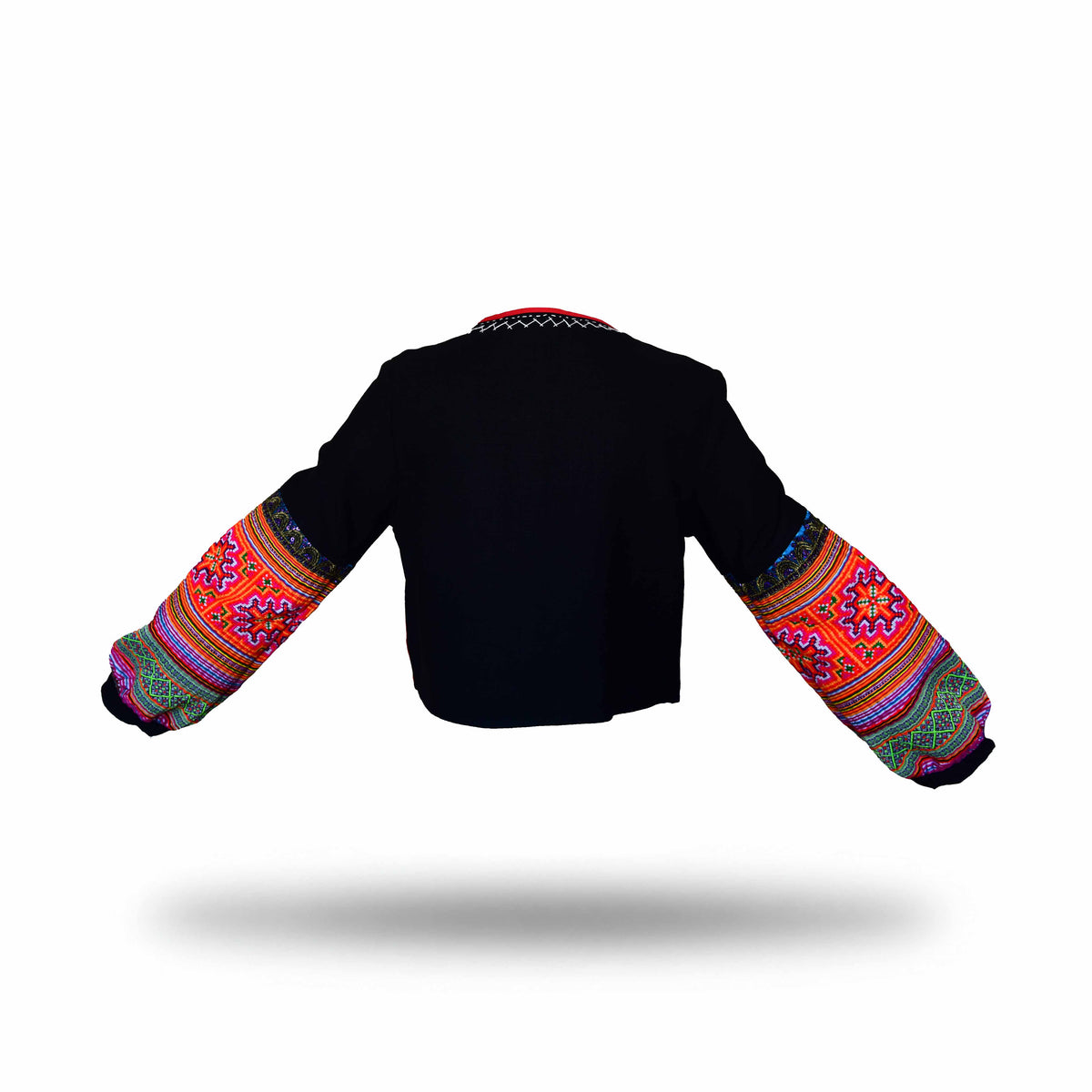 Handcrafted Modern-Style Hmong Hemp Jacket Black with Extensive Tribal Embroidery on Front and Sleeves from Chiang Mai Thailand - Lalanna Design
