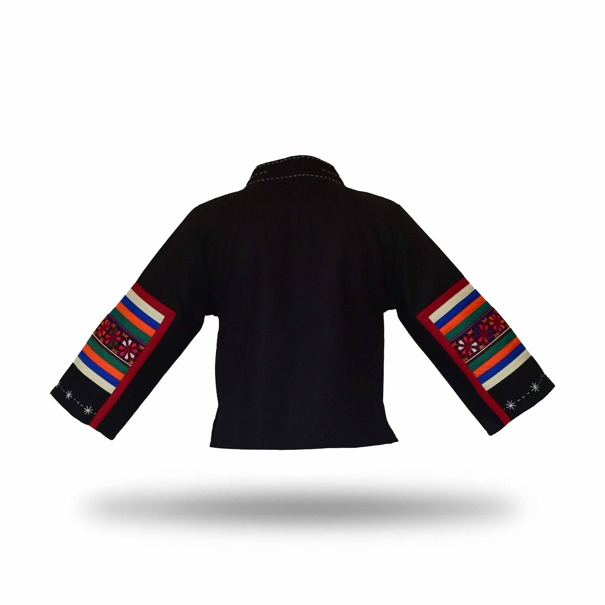 Handcrafted Modern-Style Hmong Hemp Jacket Hand Decorative Stitch Embroidery Black from Chiang Mai Thailand - Lalanna Design