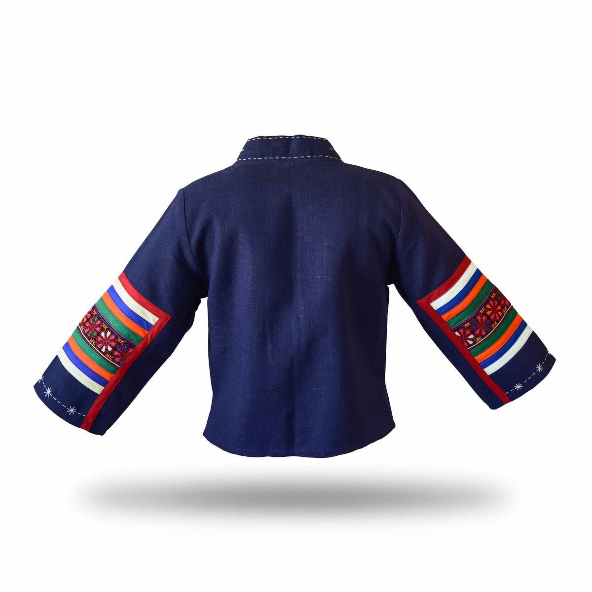 Handcrafted Modern-Style Hmong Hemp Jacket Hand Decorative Stitch Embroidery Navy Blue from Chiang Mai Thailand - Lalanna Design