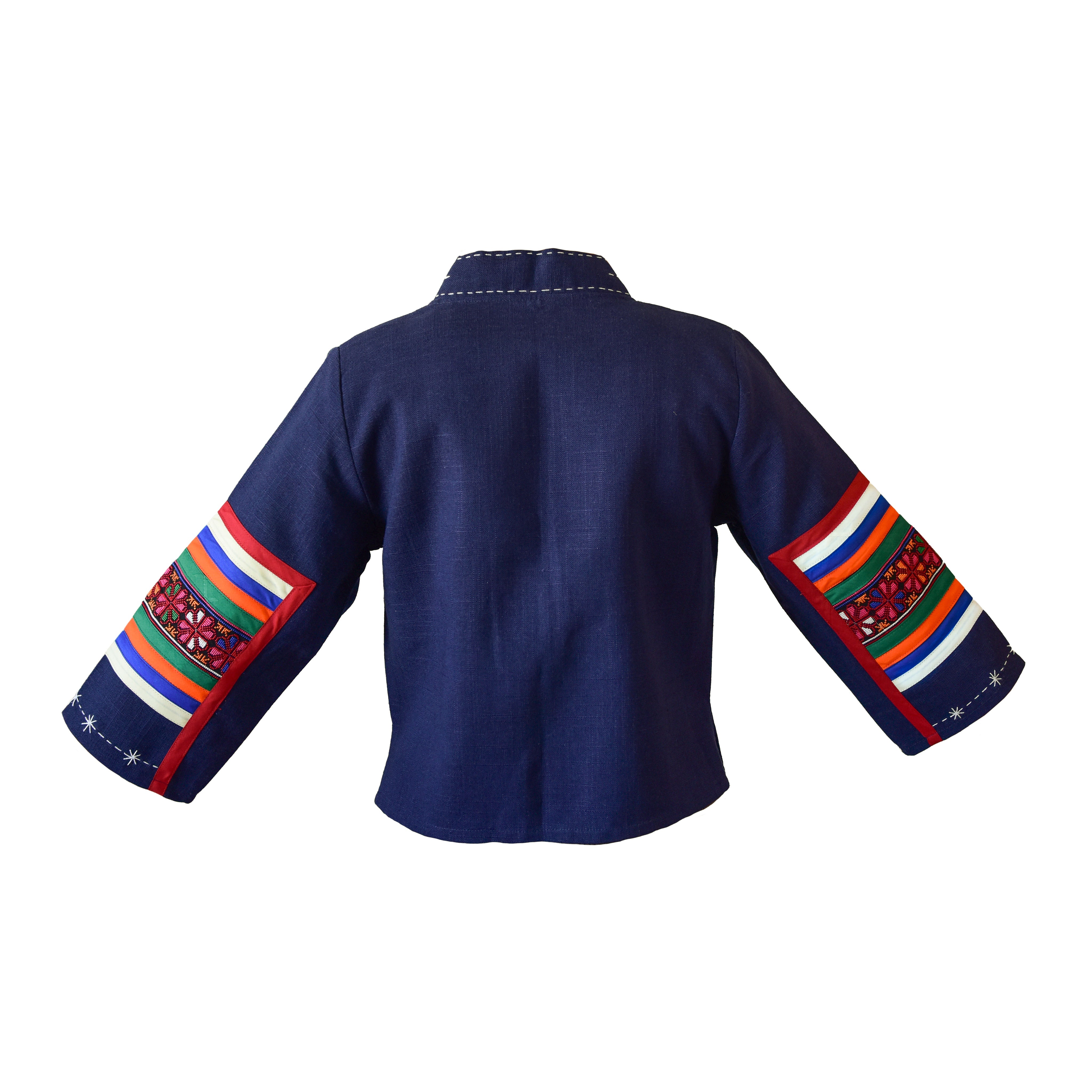 Handcrafted Modern-Style Hmong Hemp Jacket Hand Decorative Stitch Embroidery Navy Blue from Chiang Mai Thailand - Lalanna Design