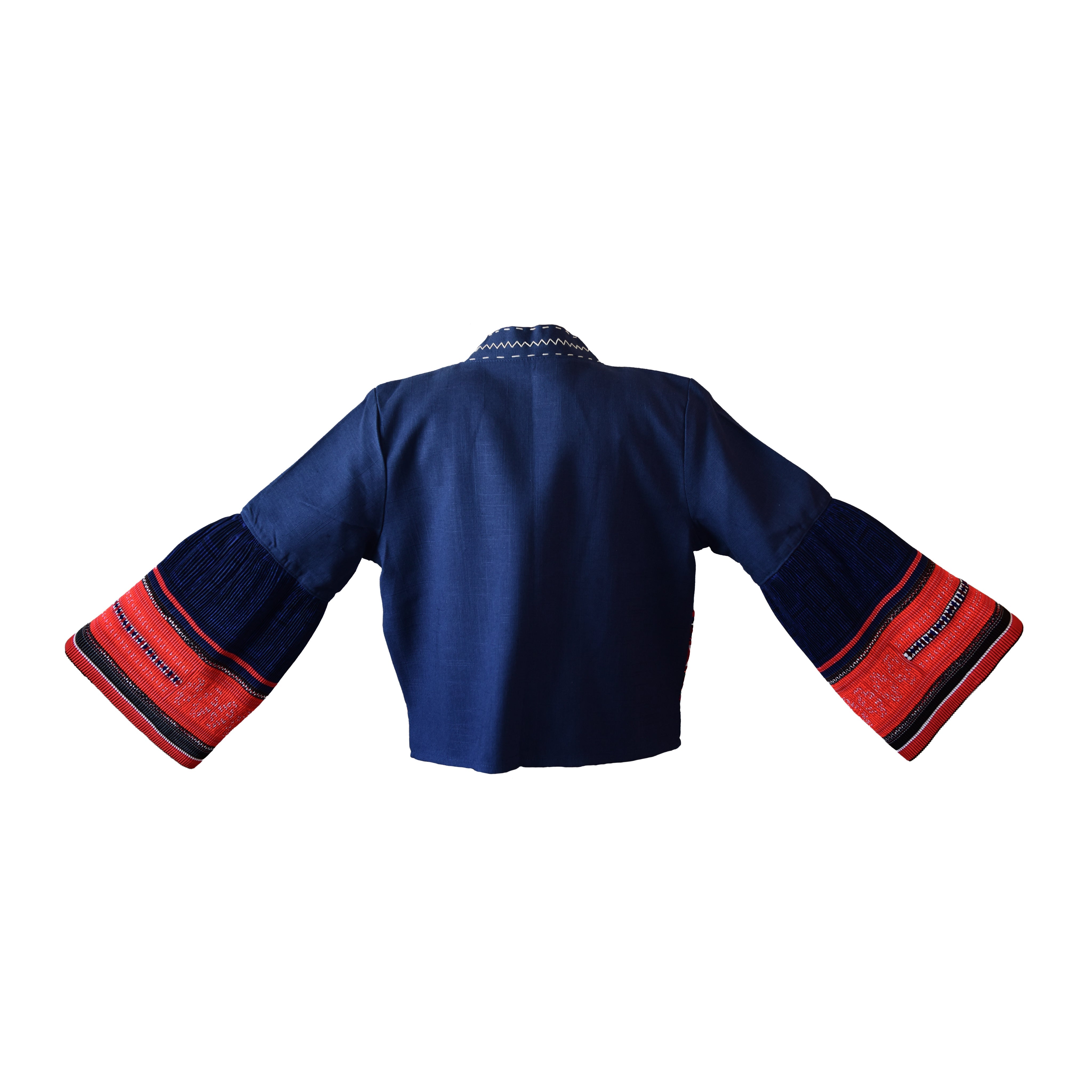 Handcrafted Modern-Style Hmong Hemp Jacket Hand-Embroidered Dark Blue from Chiang Mai Thailand - Lalanna Design