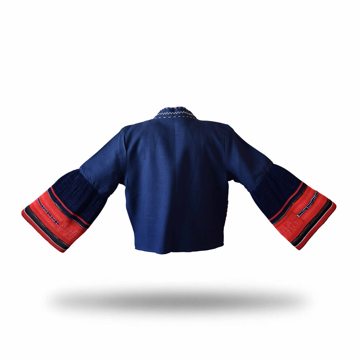 Handcrafted Modern-Style Hmong Hemp Jacket Hand-Embroidered Dark Blue from Chiang Mai Thailand - Lalanna Design