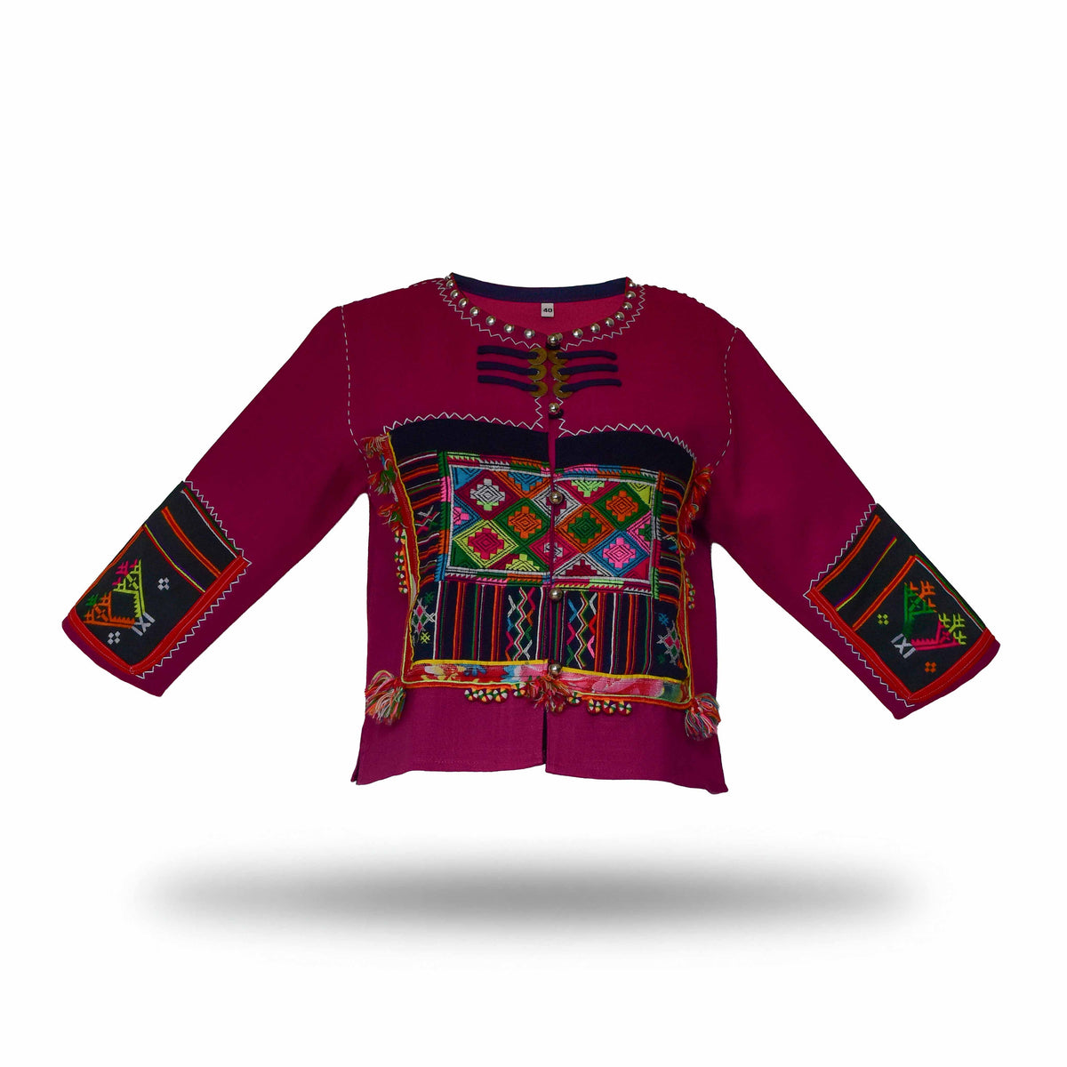 Handcrafted Modern-Style Hmong Hemp Jacket Pink with Embroidery Panel and Matching Sleeve Cuffs from Chiang Mai Thailand - Lalanna Design