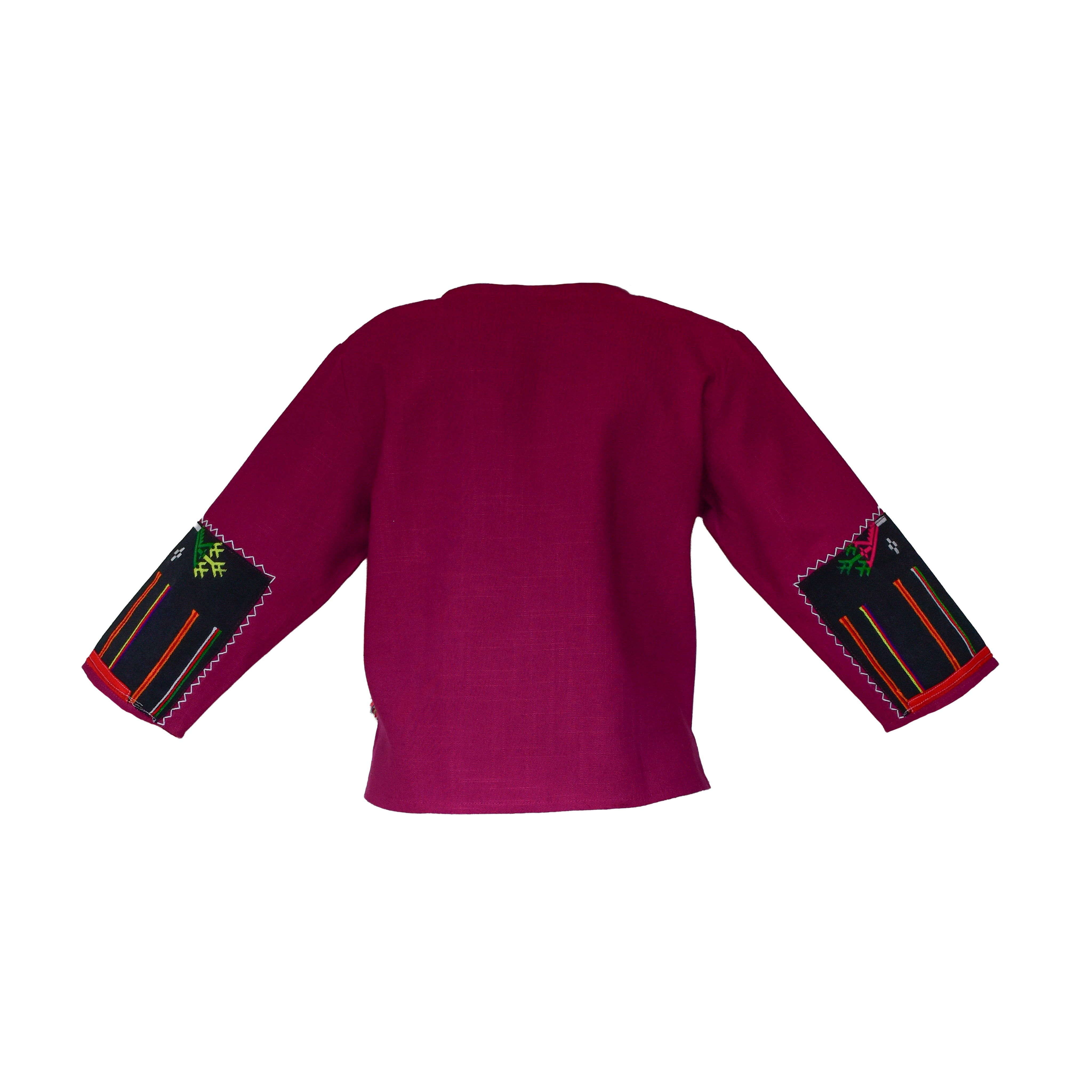 Handcrafted Modern-Style Hmong Hemp Jacket Pink with Embroidery Panel and Matching Sleeve Cuffs from Chiang Mai Thailand - Lalanna Design