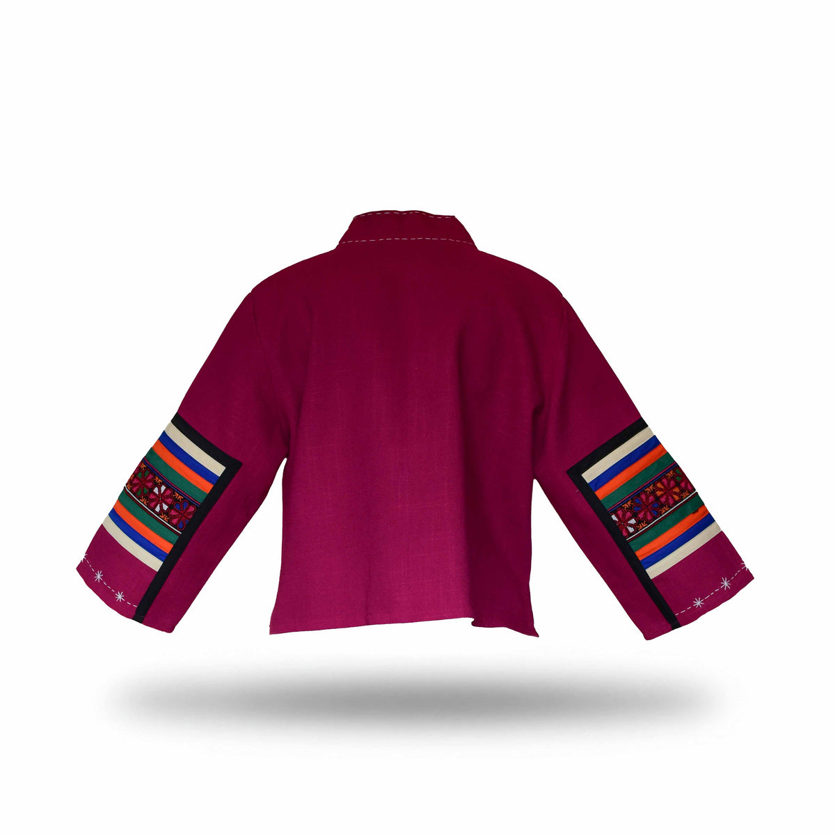 Handcrafted Modern-Style Hmong Hemp Jacket with Hand Decorative Stitch Embroidery Pink from Chiang Mai Thailand - Lalanna Design
