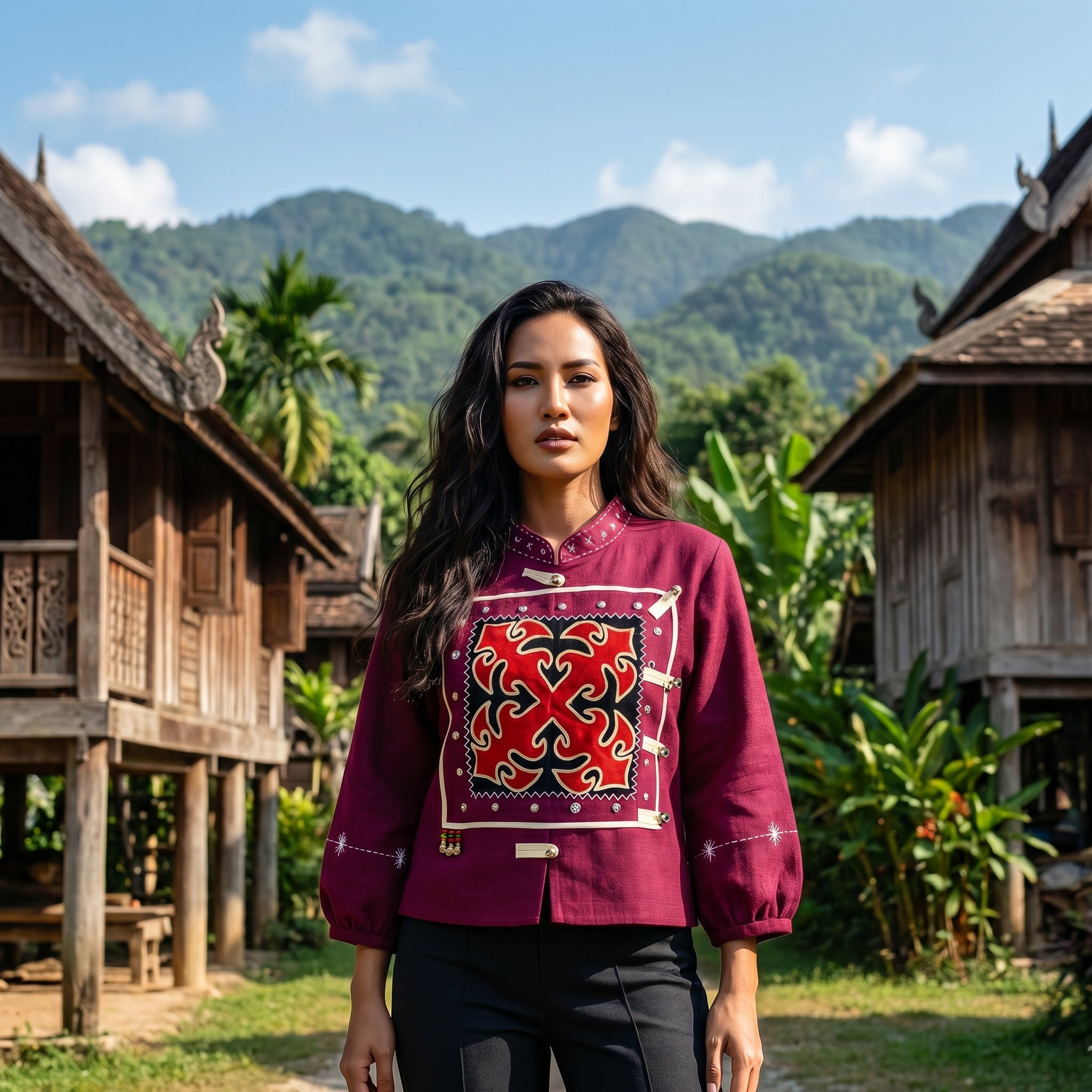 Handcrafted Modern-Style Hmong Hemp Top Purple from Chiang Rai Thailand - Lalanna Design