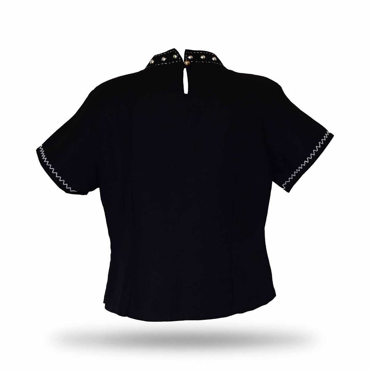 Handcrafted Modern-Style Hmong Hemp Top Short Sleeves Black from Chiang Mai Thailand - Lalanna Design