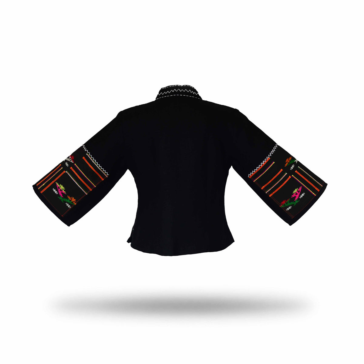 Handcrafted Modern-Style Hmong Hemp Top with Large Blue Diamond Embroidery Panel from Chiang Mai Thailand - Lalanna Design